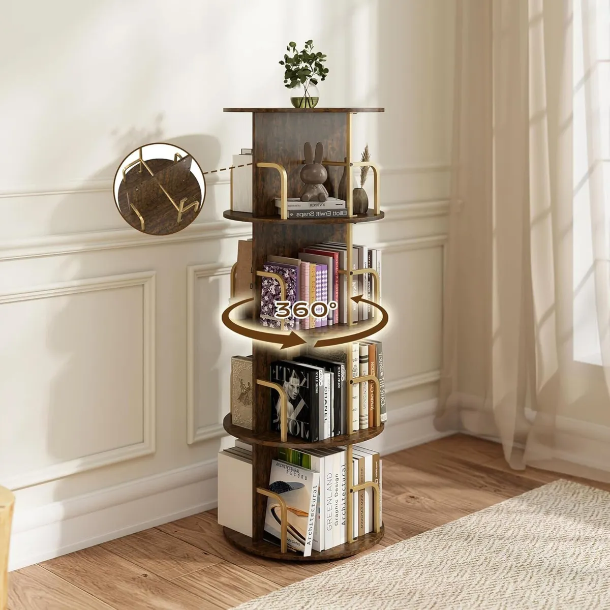 4-Tier Round Rotating Bookshelf，360degreesRevolvin - Image 3
