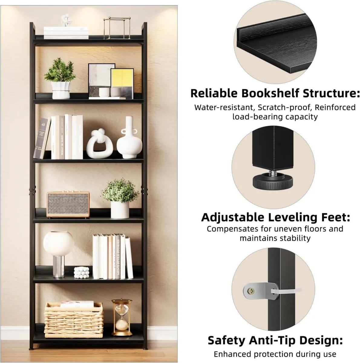 6 Tier Bookshelf Home Office Bookcase Shelf - Image 4