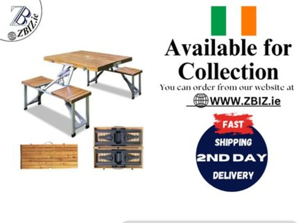 Camping Table Aluminium Foldable with Chairs Set - Image 1
