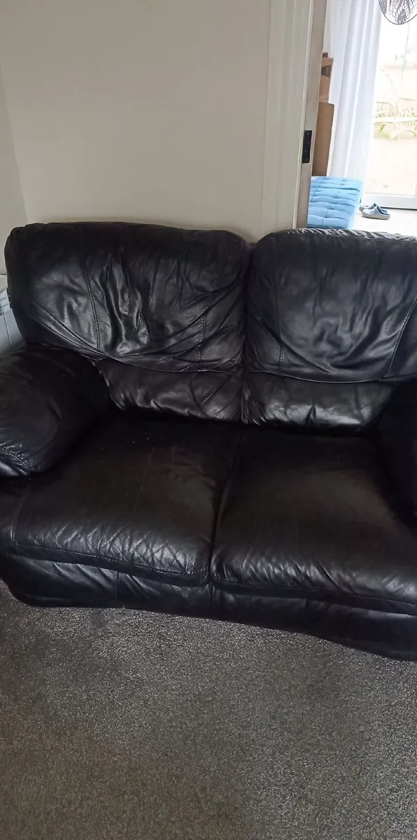 2 seater leather black sofa free - Image 3