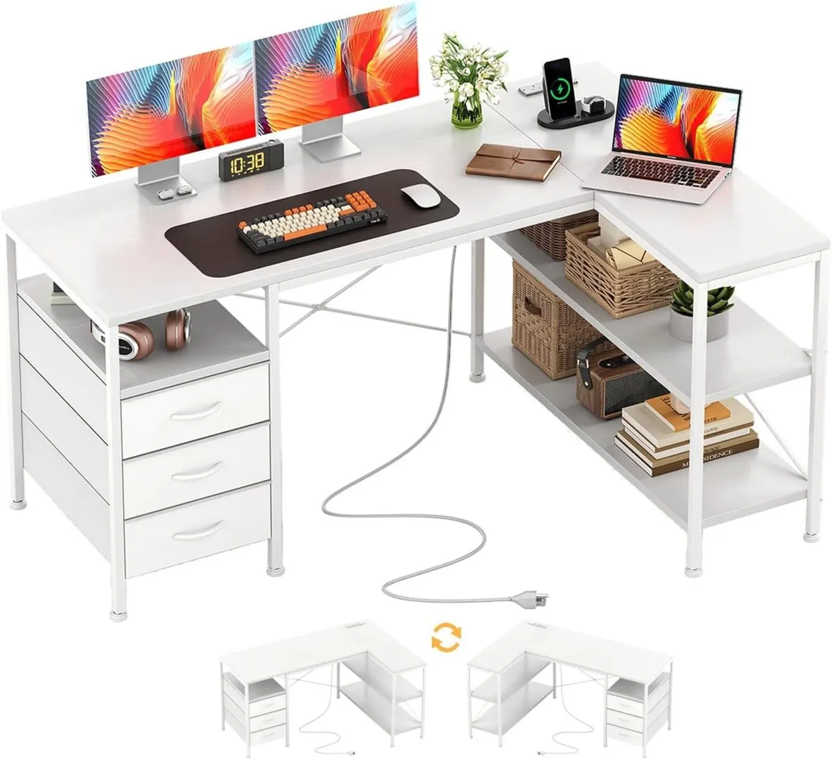 120cm Corner Desk with Drawers Reversible L - Image 1