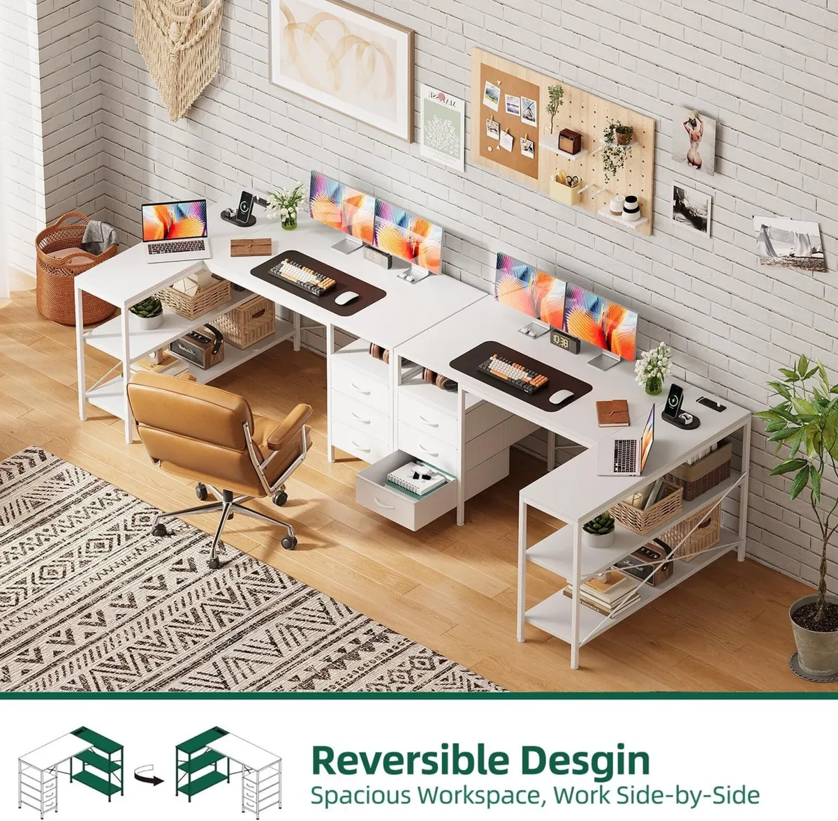 120cm Corner Desk with Drawers Reversible L - Image 4