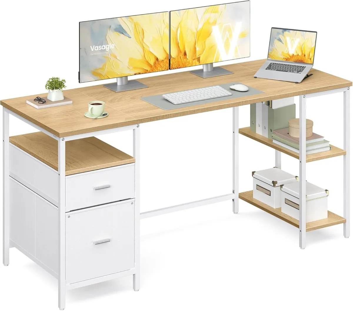 Computer Desk Work with Storage 3 Shelves 2 - Image 1