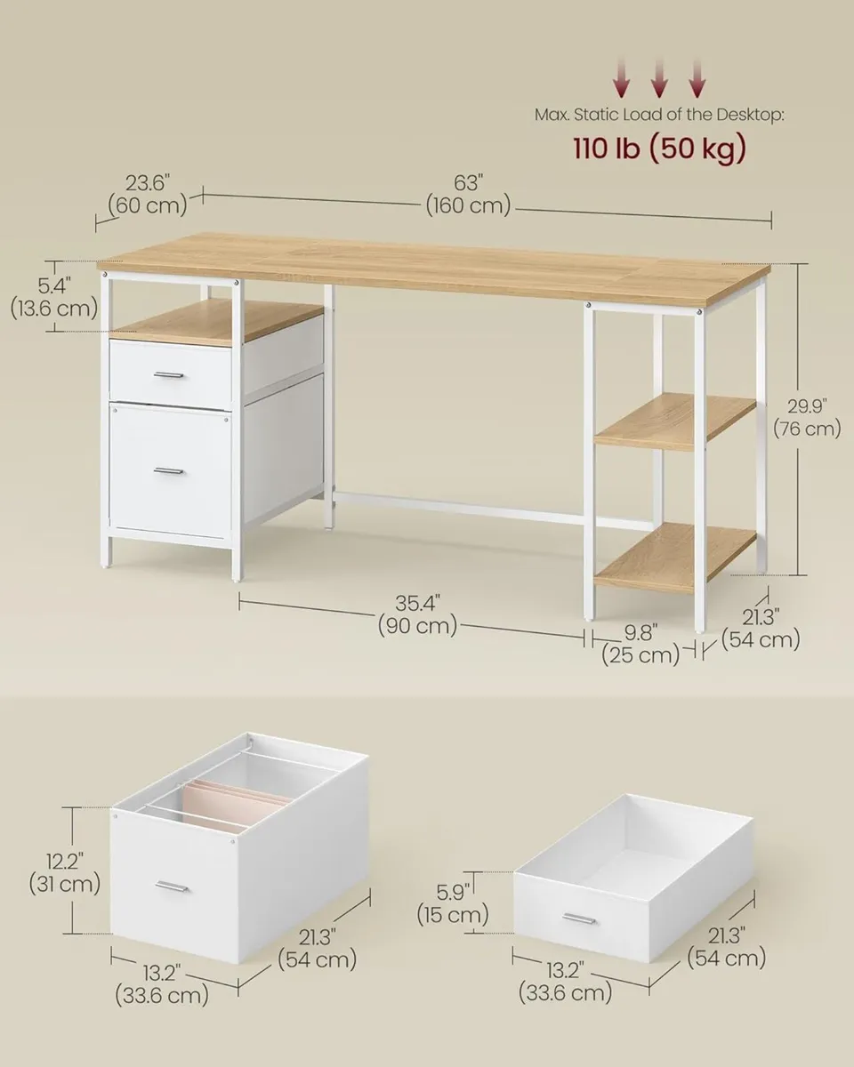 Computer Desk Work with Storage 3 Shelves 2 - Image 3