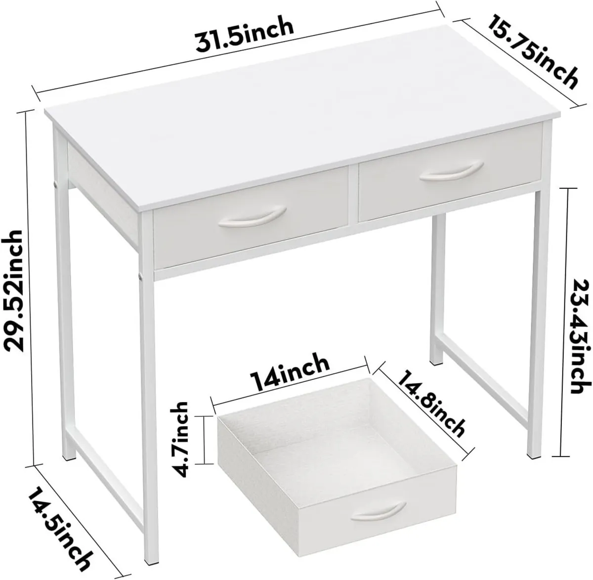 Small Computer Desk with Drawers 31.5 Inch White - Image 3
