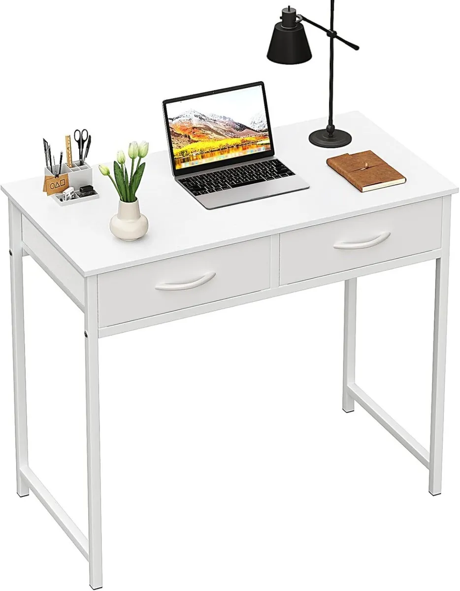 Small Computer Desk with Drawers 31.5 Inch White - Image 1