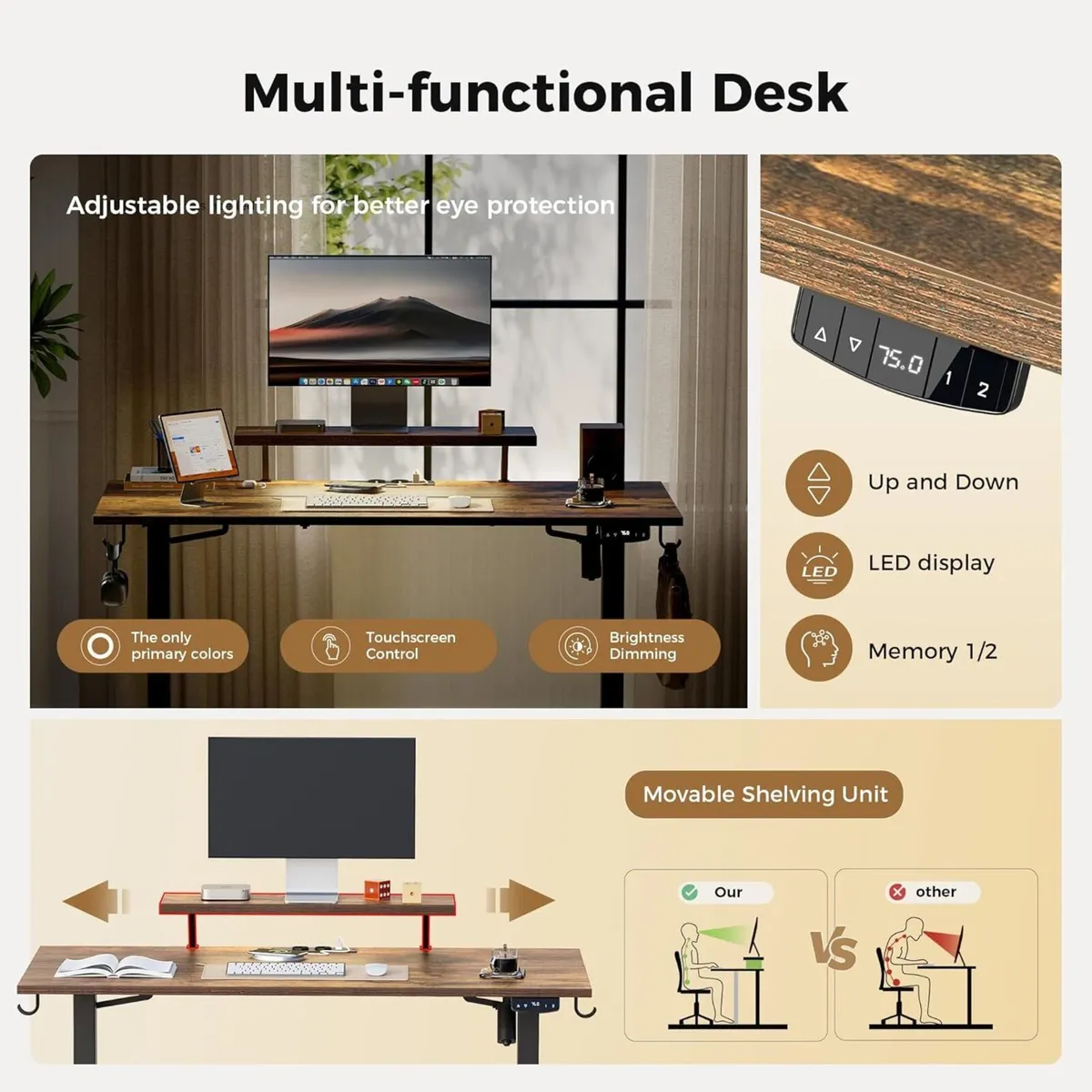 Electric Standing Desk with Movable Monitor Stand - Image 4