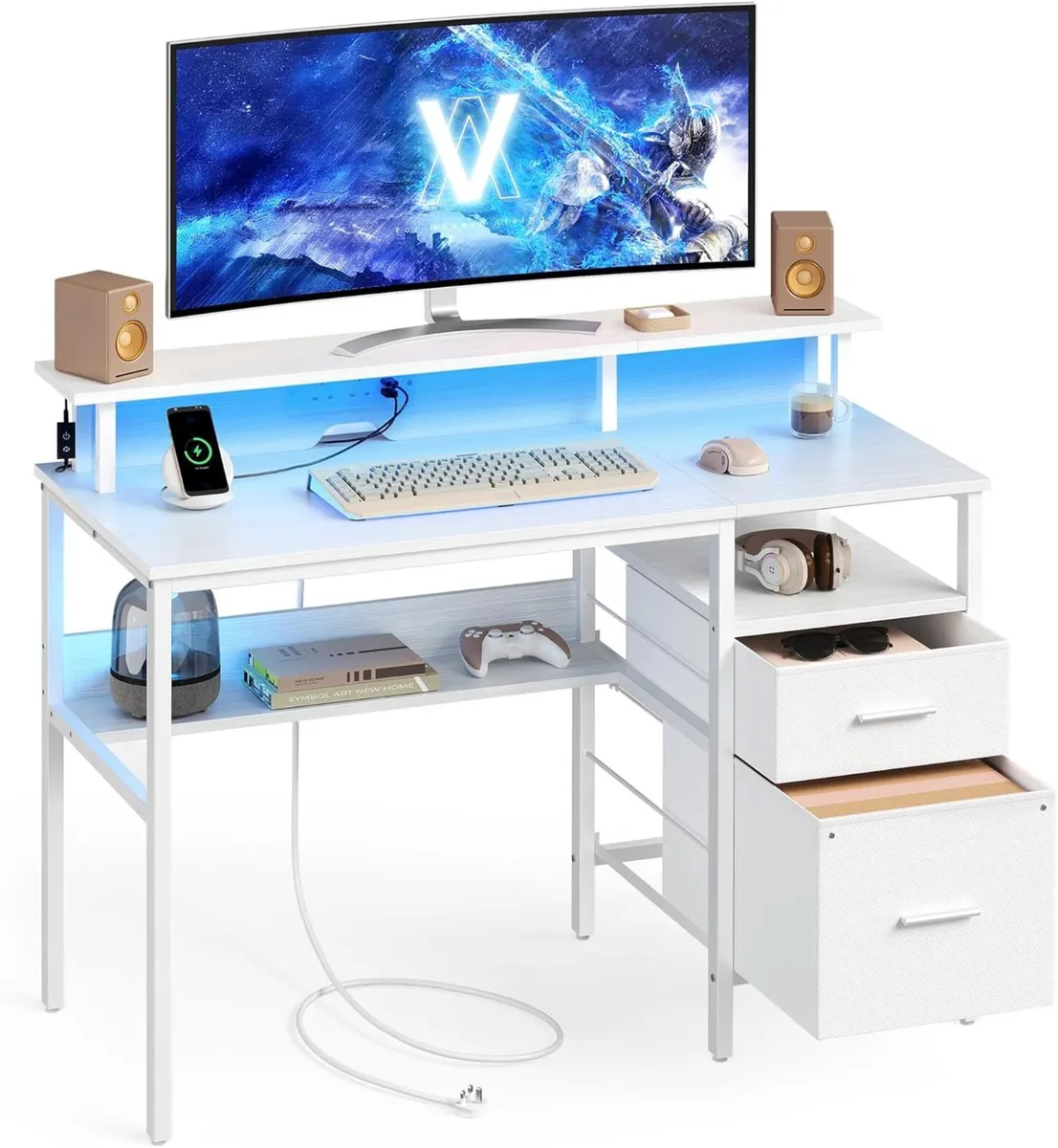 Computer Desk with Fabric Drawers Study Monitor - Image 1