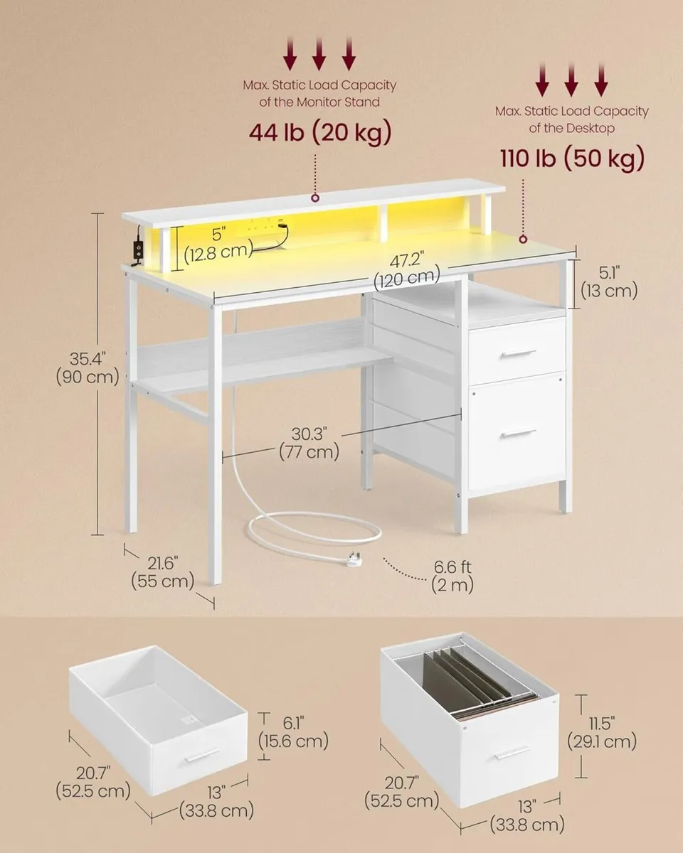 Computer Desk with Fabric Drawers Study Monitor - Image 2