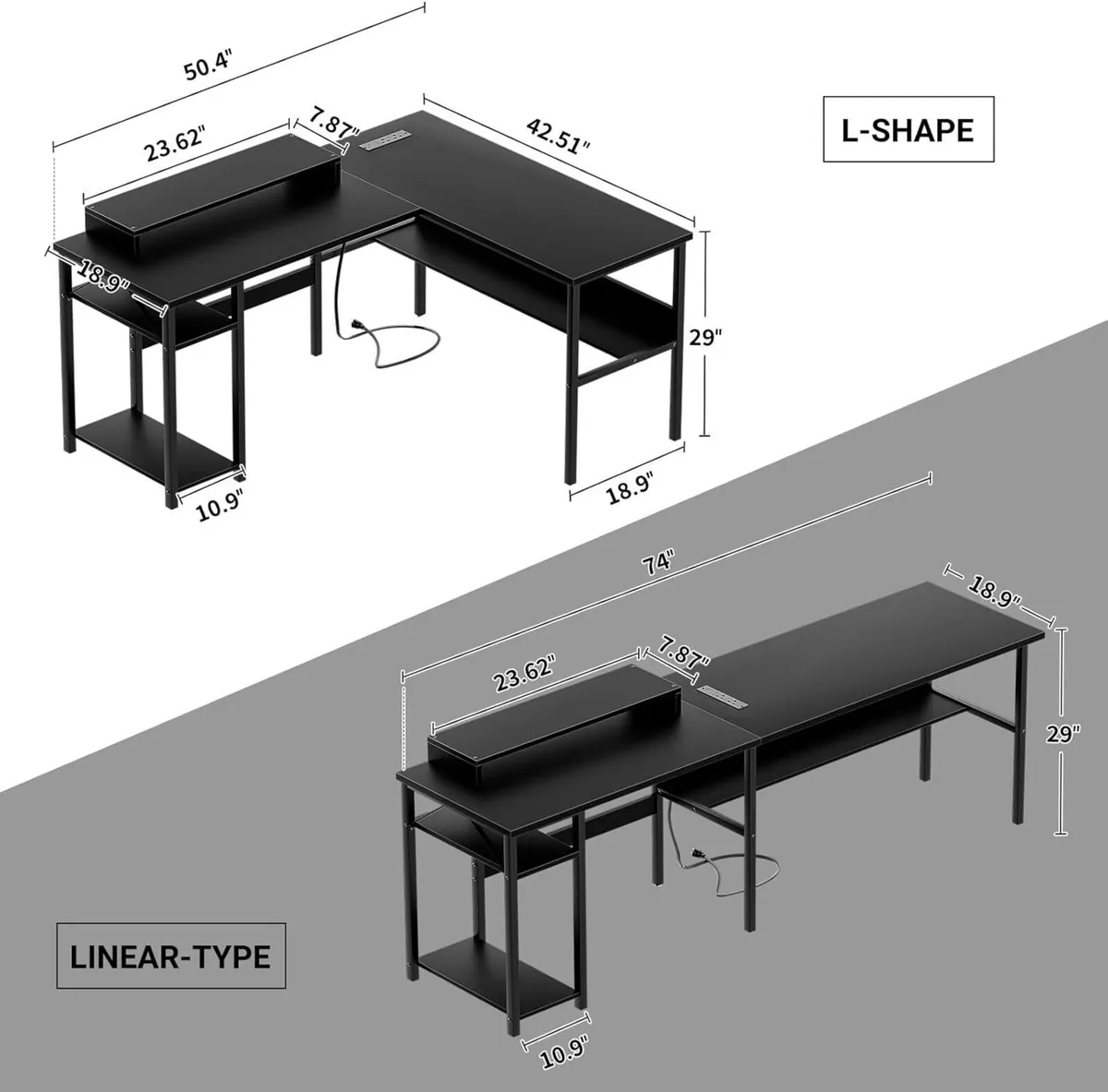 L Shaped Desk Gaming with LED Lights Reversible - Image 3