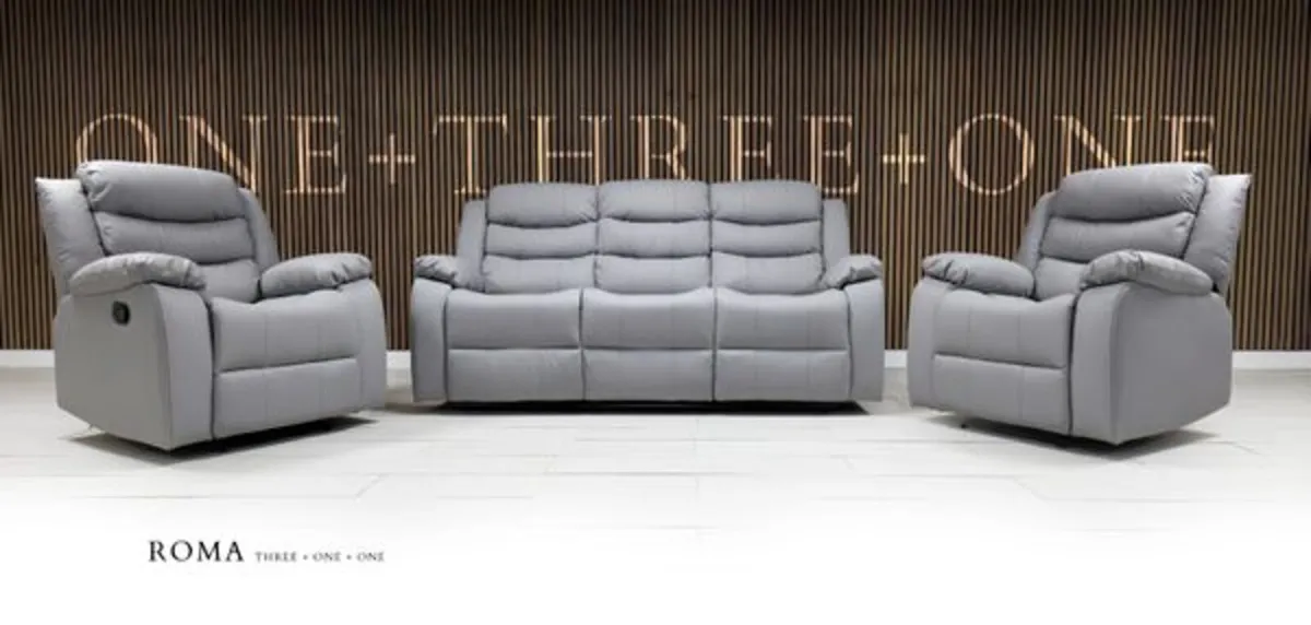 Roma 3+1+1 Manual Leather Recliner Sofa Set - Image 3