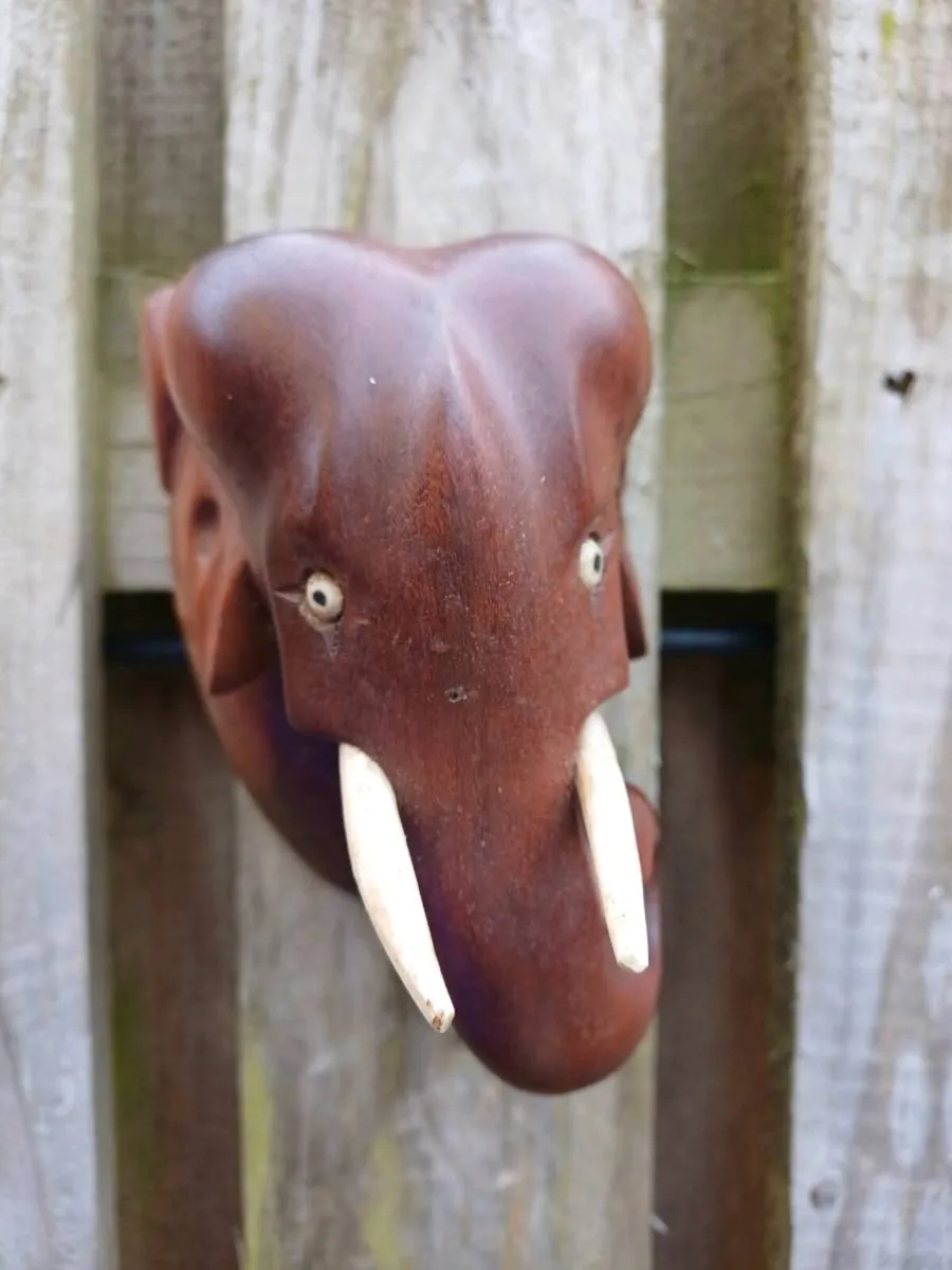 Vintage Handcarved Elephant Wall Plaques - Image 2