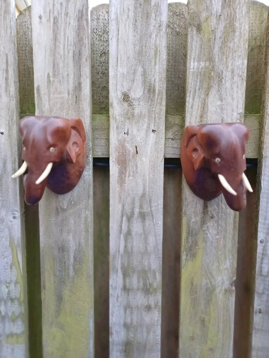 Vintage Handcarved Elephant Wall Plaques - Image 3