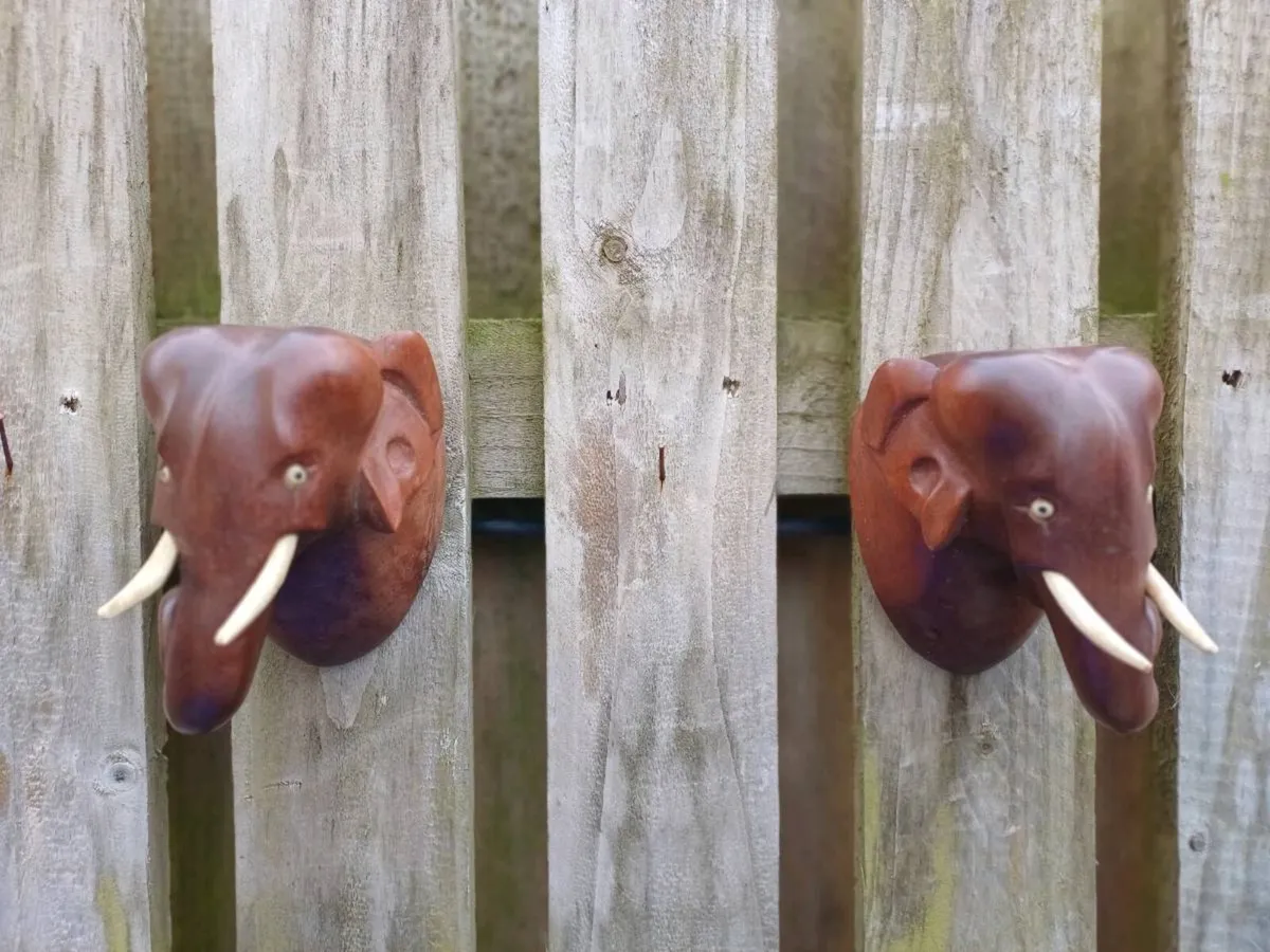 Vintage Handcarved Elephant Wall Plaques - Image 4