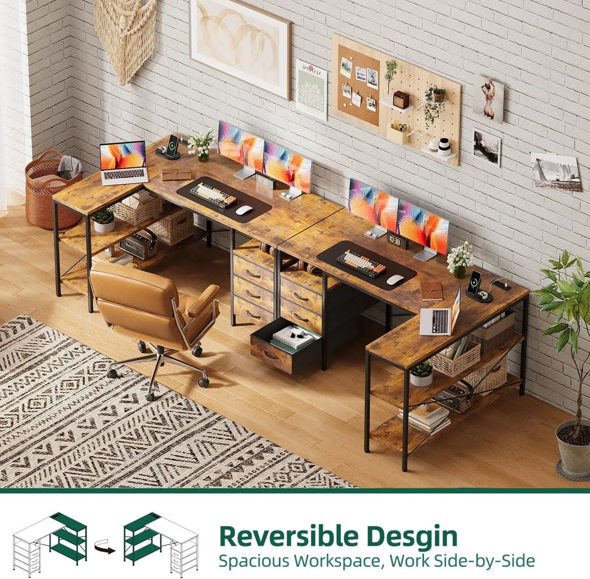 120cm Corner Desk with Drawers Reversible L - Image 4