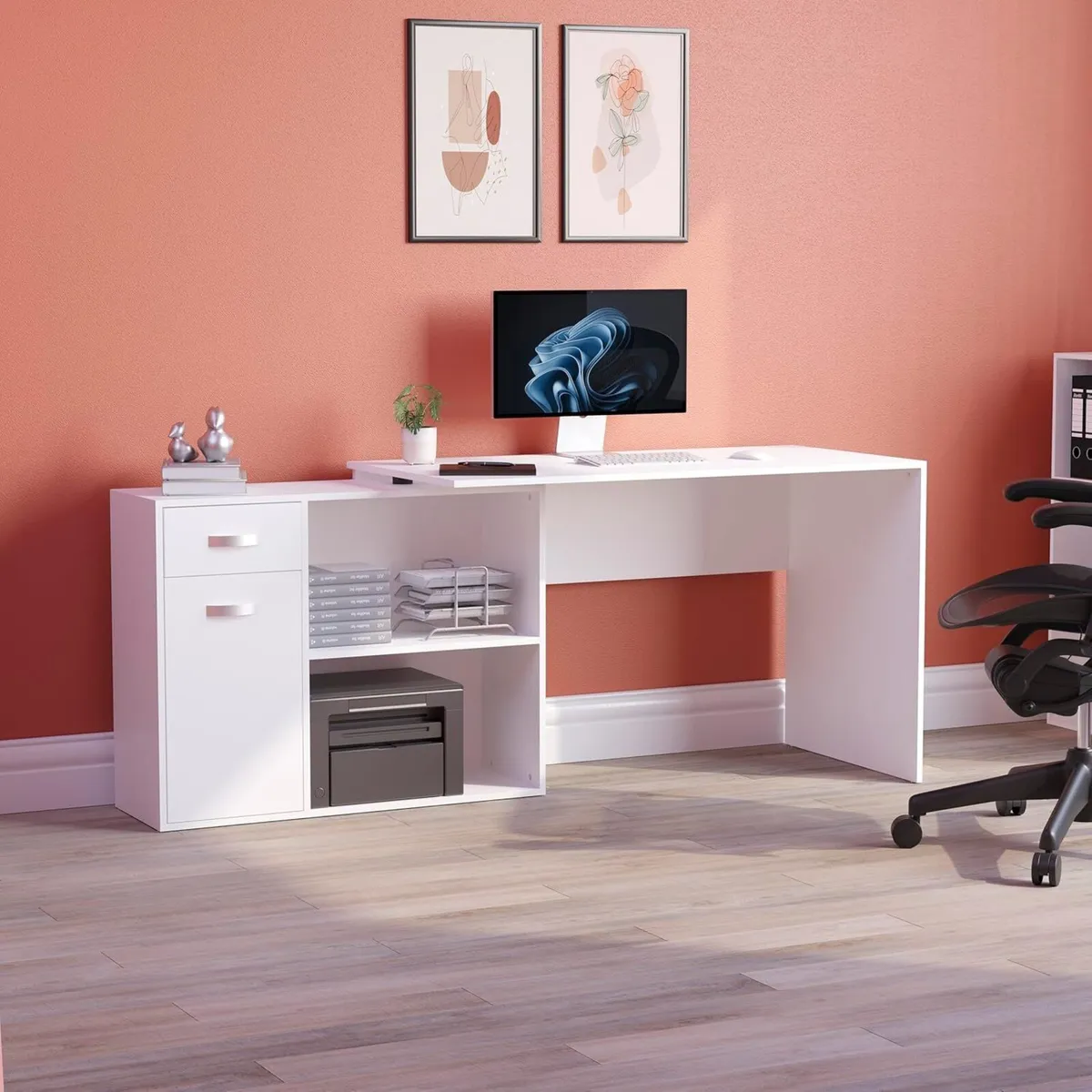 Longton Adjustable L-Shaped Computer Desk with - Image 1