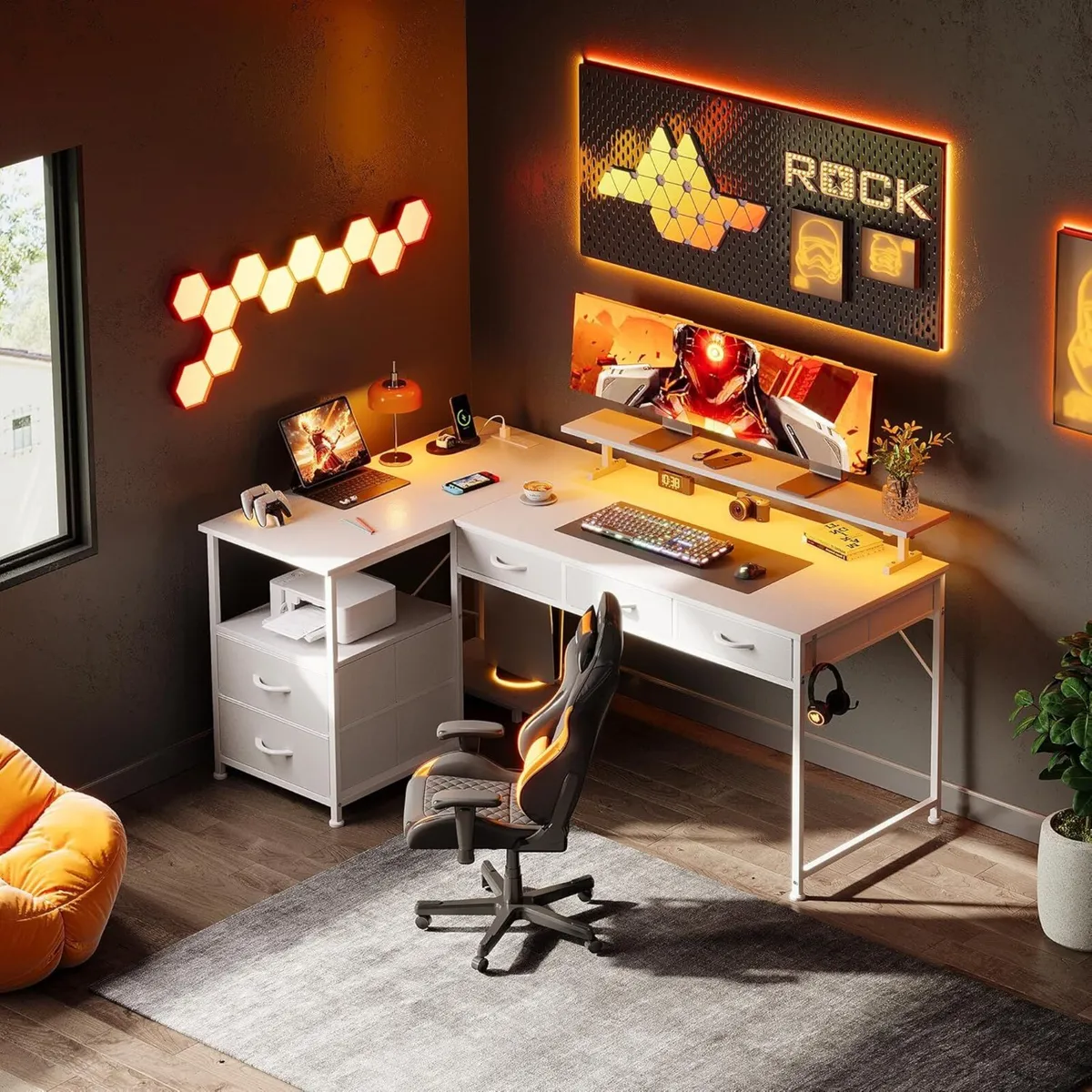 140cm Large Computer Desk with 5 Fabric Drawers - Image 4