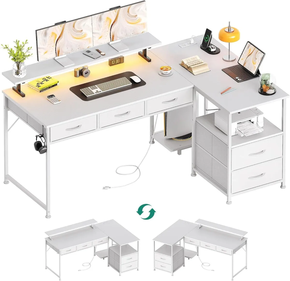 140cm Large Computer Desk with 5 Fabric Drawers - Image 1