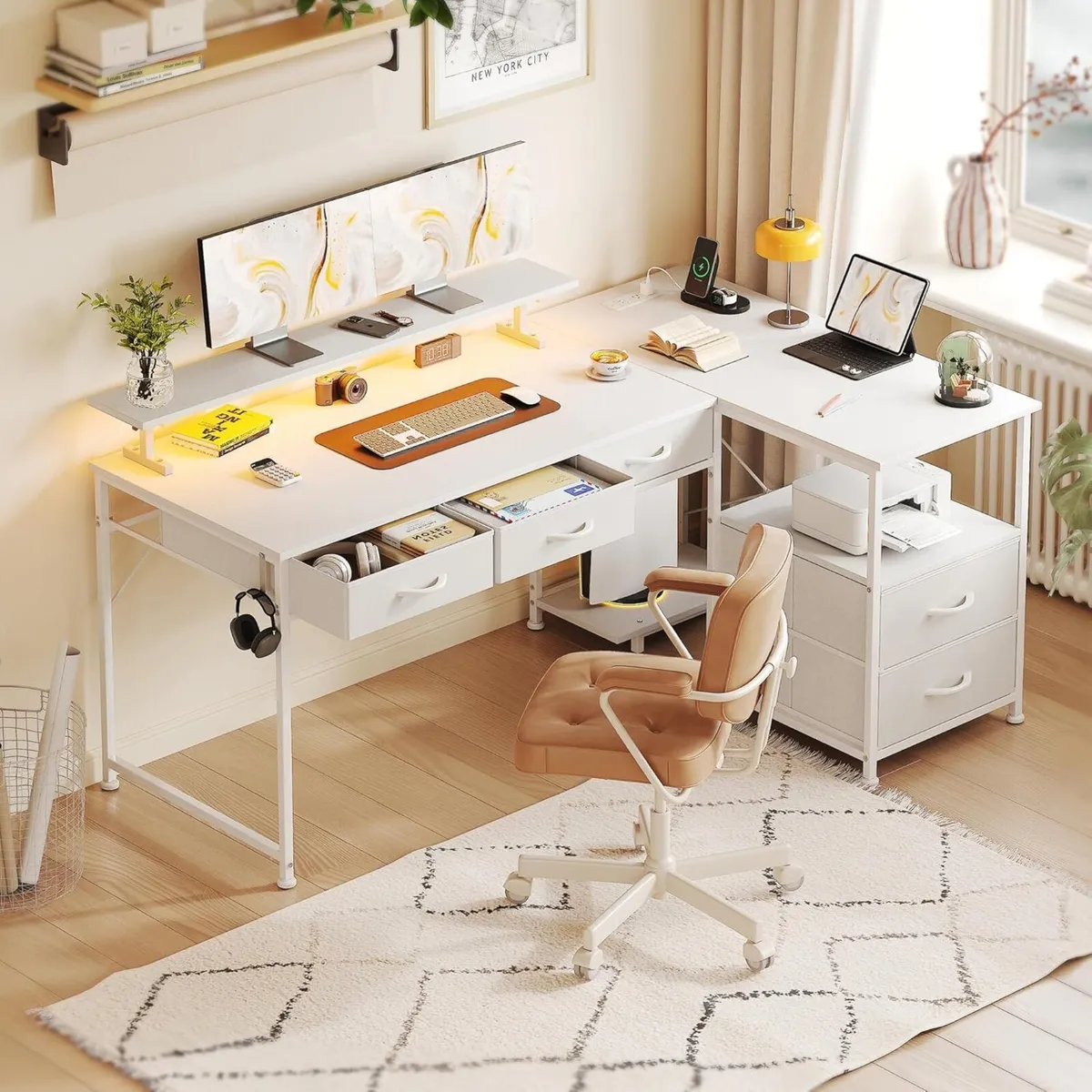 140cm Large Computer Desk with 5 Fabric Drawers - Image 2