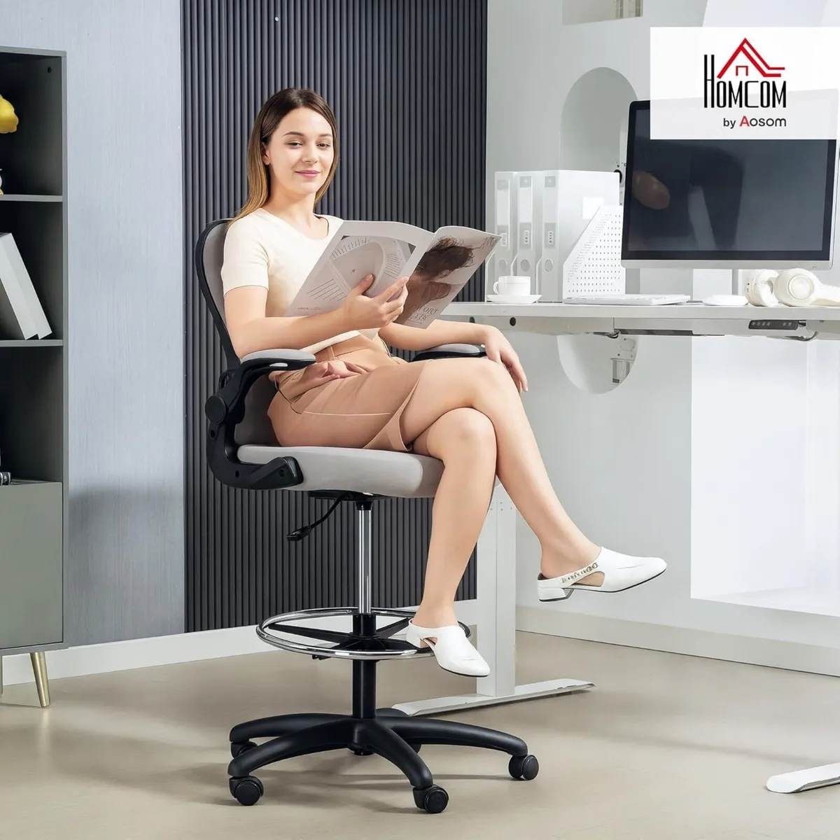 Drafting Chair Ergonomic Tall Office with Flip-up - Image 2