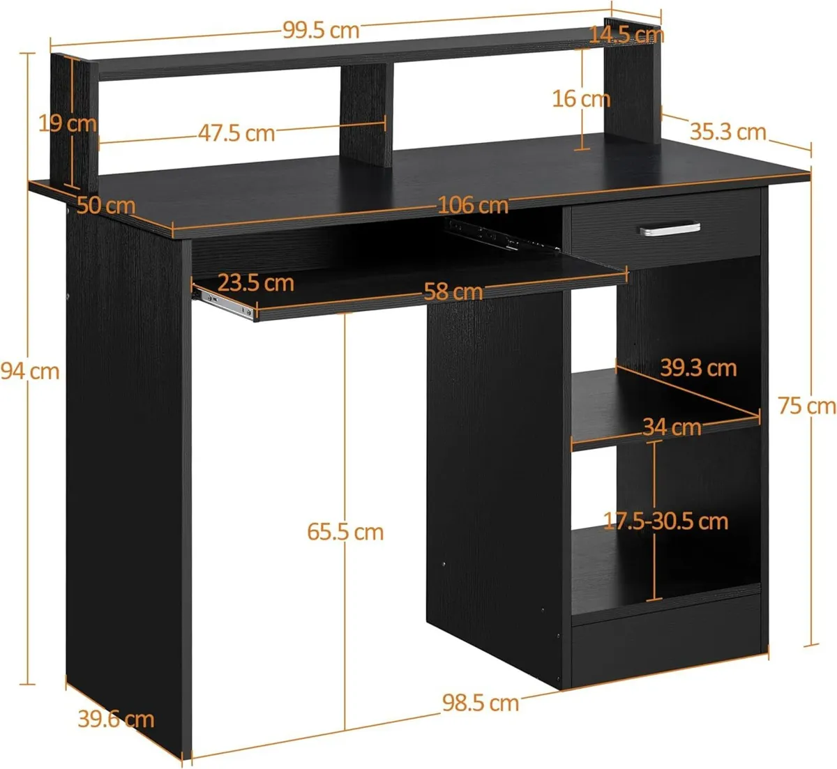 Black Computer Desk with Drawers Storage Shelf - Image 3