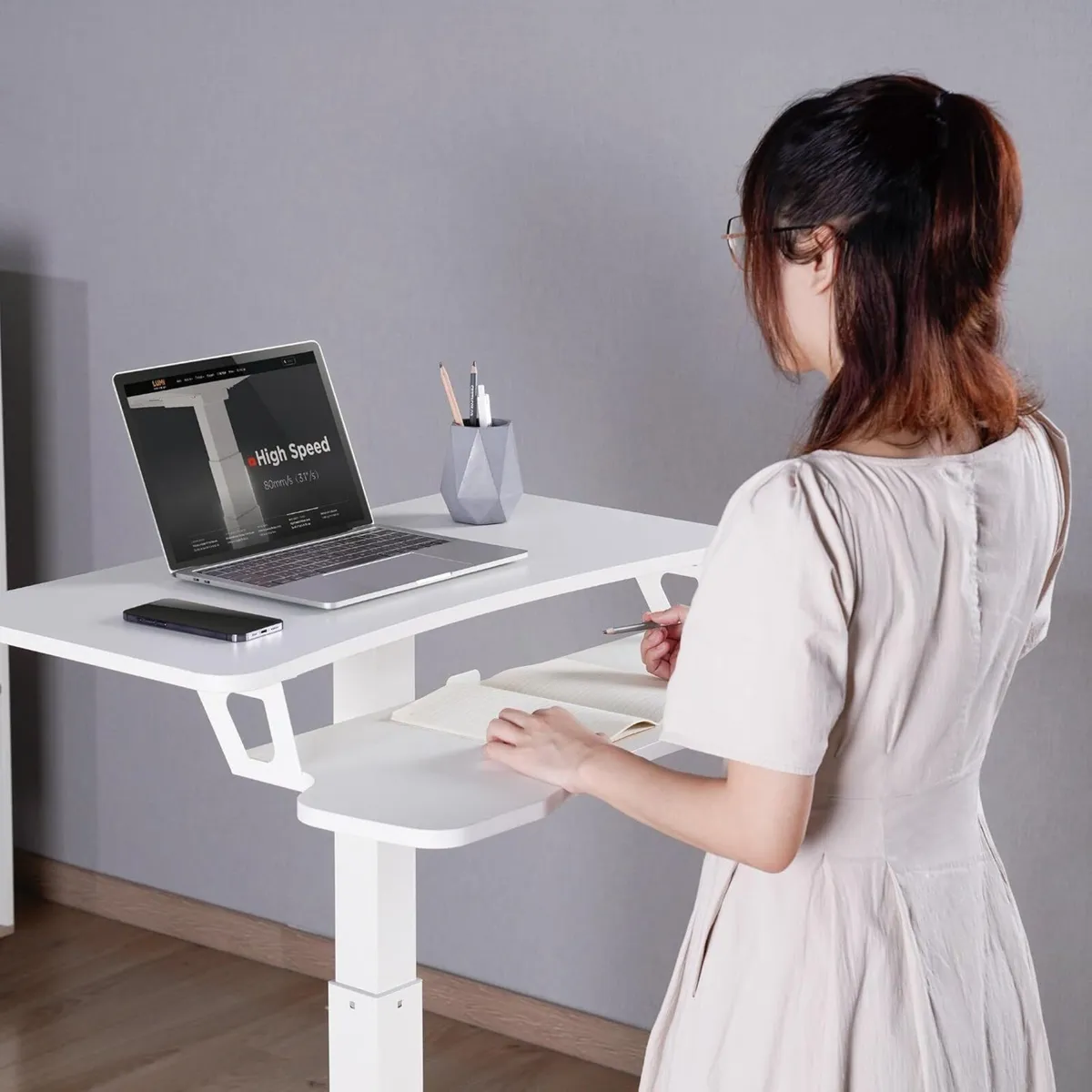 Mobile Two Tier Sit-Stand Desk Workstation - Image 2
