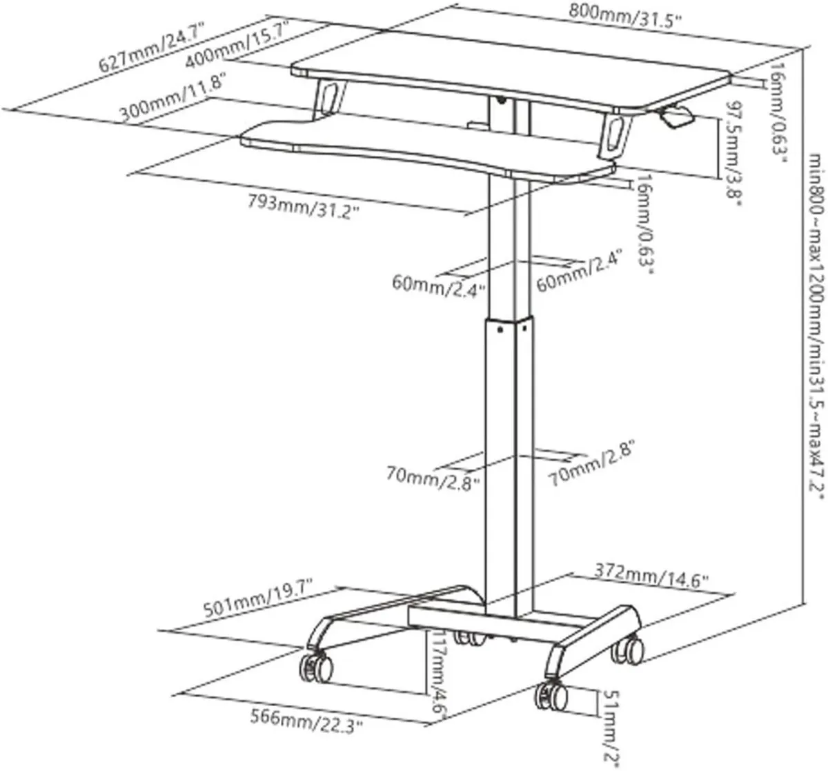 Mobile Two Tier Sit-Stand Desk Workstation - Image 3