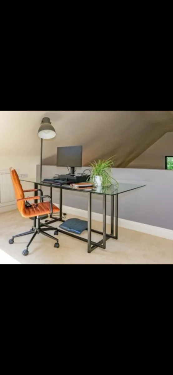 Modern Glass & Metal Desk / Dining Table – 180cm - Image 1