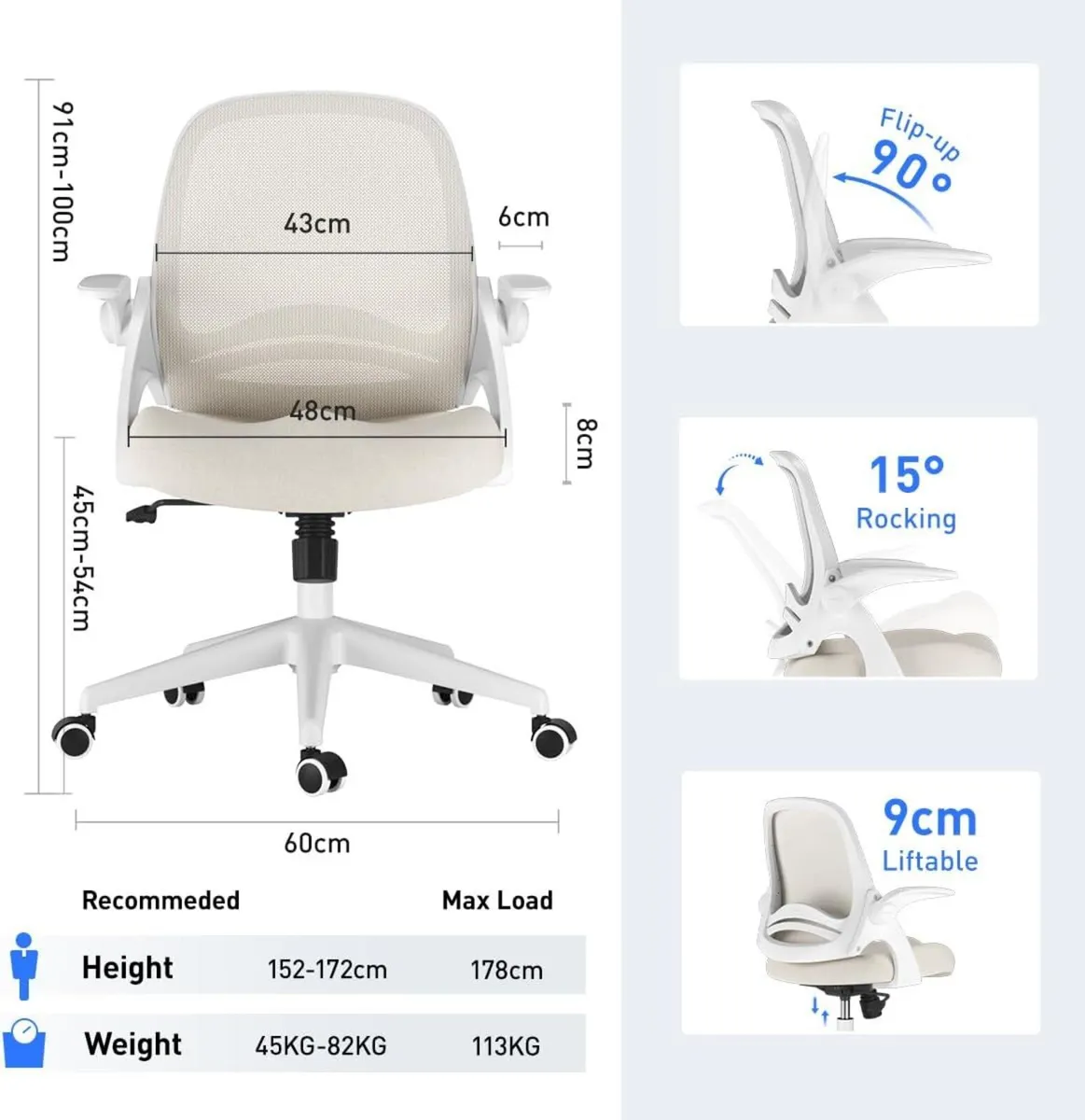 Ergonomic Office Chair with Folding Armrest - Image 3