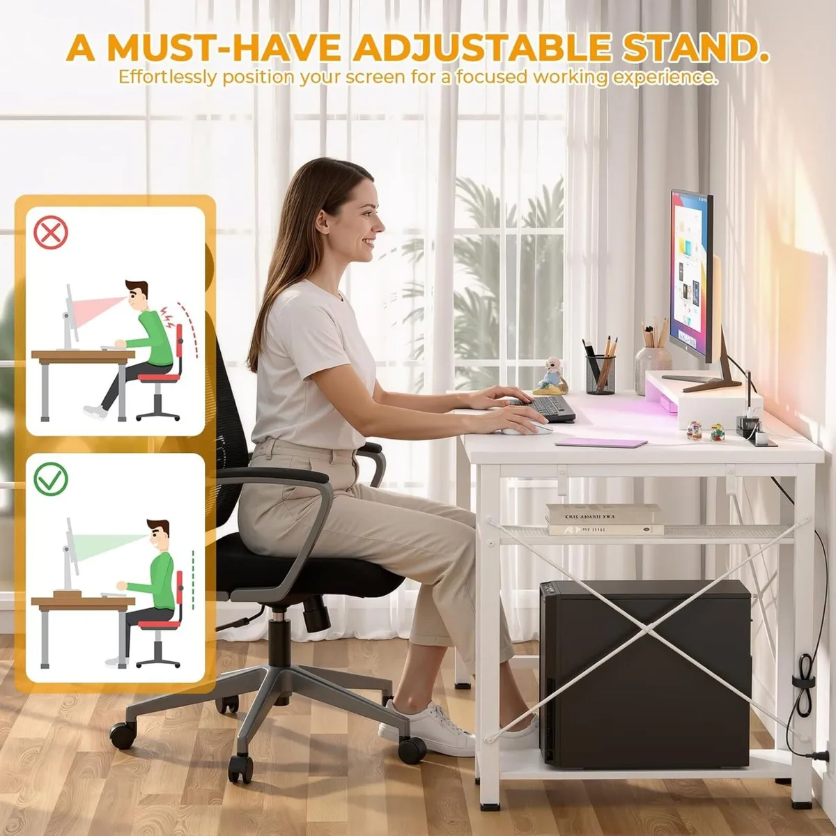 47 inch Gaming Desk with Power Outlets LED Lights - Image 4