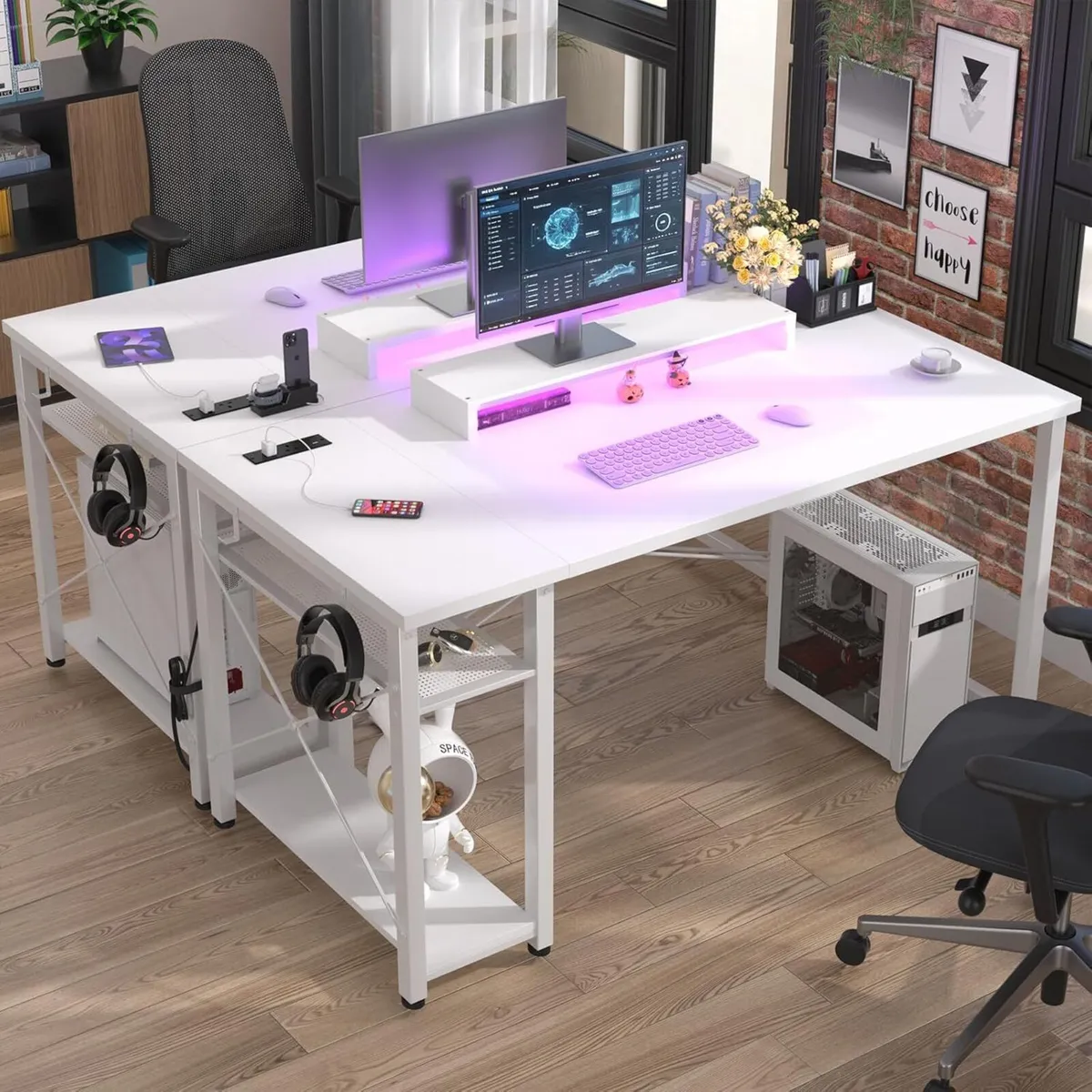 47 inch Gaming Desk with Power Outlets LED Lights - Image 2