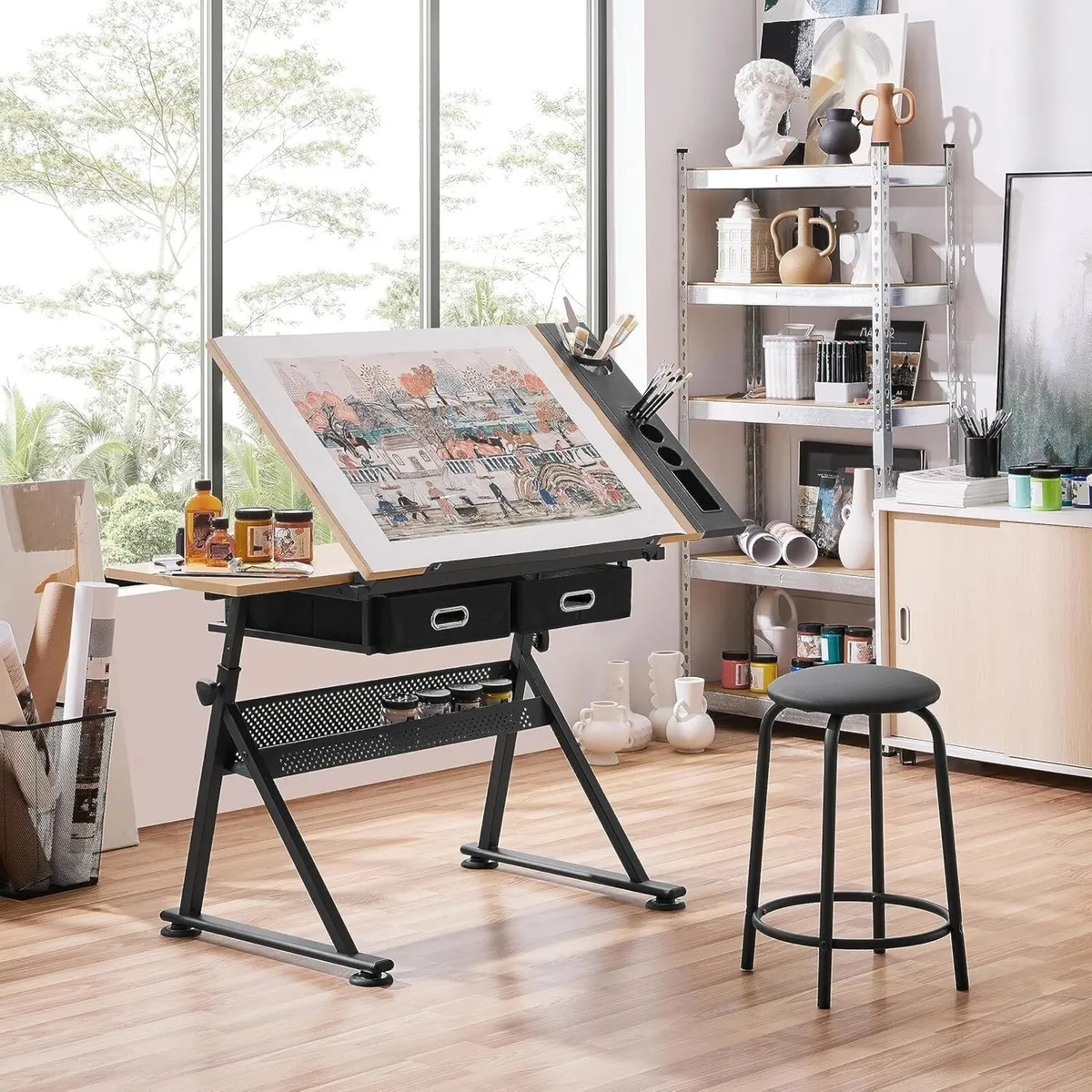 Art Drawing Desk Wood Drafting Table for Adults - Image 2
