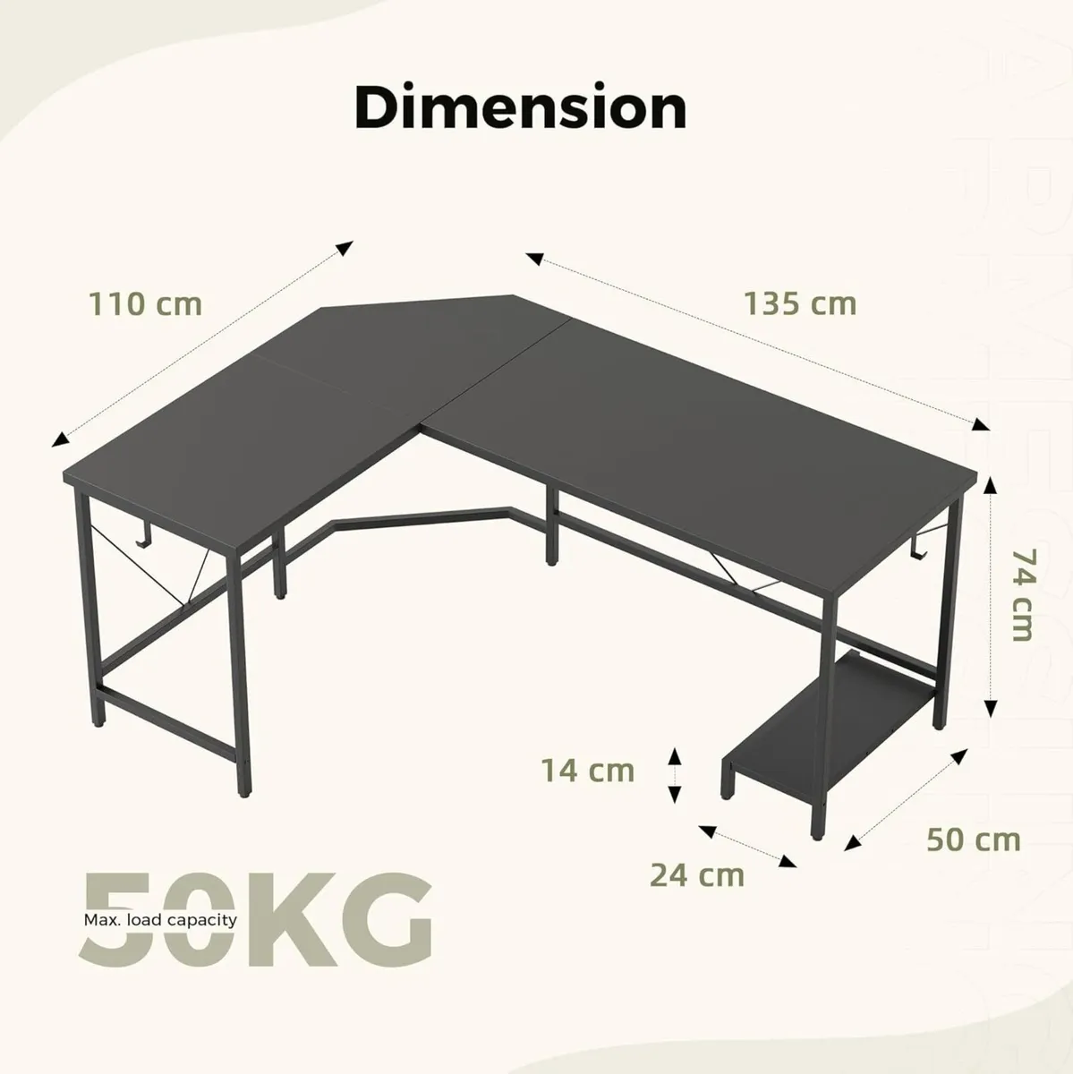 L Shaped Desk 135x110 cm Gaming for Home Office - Image 2