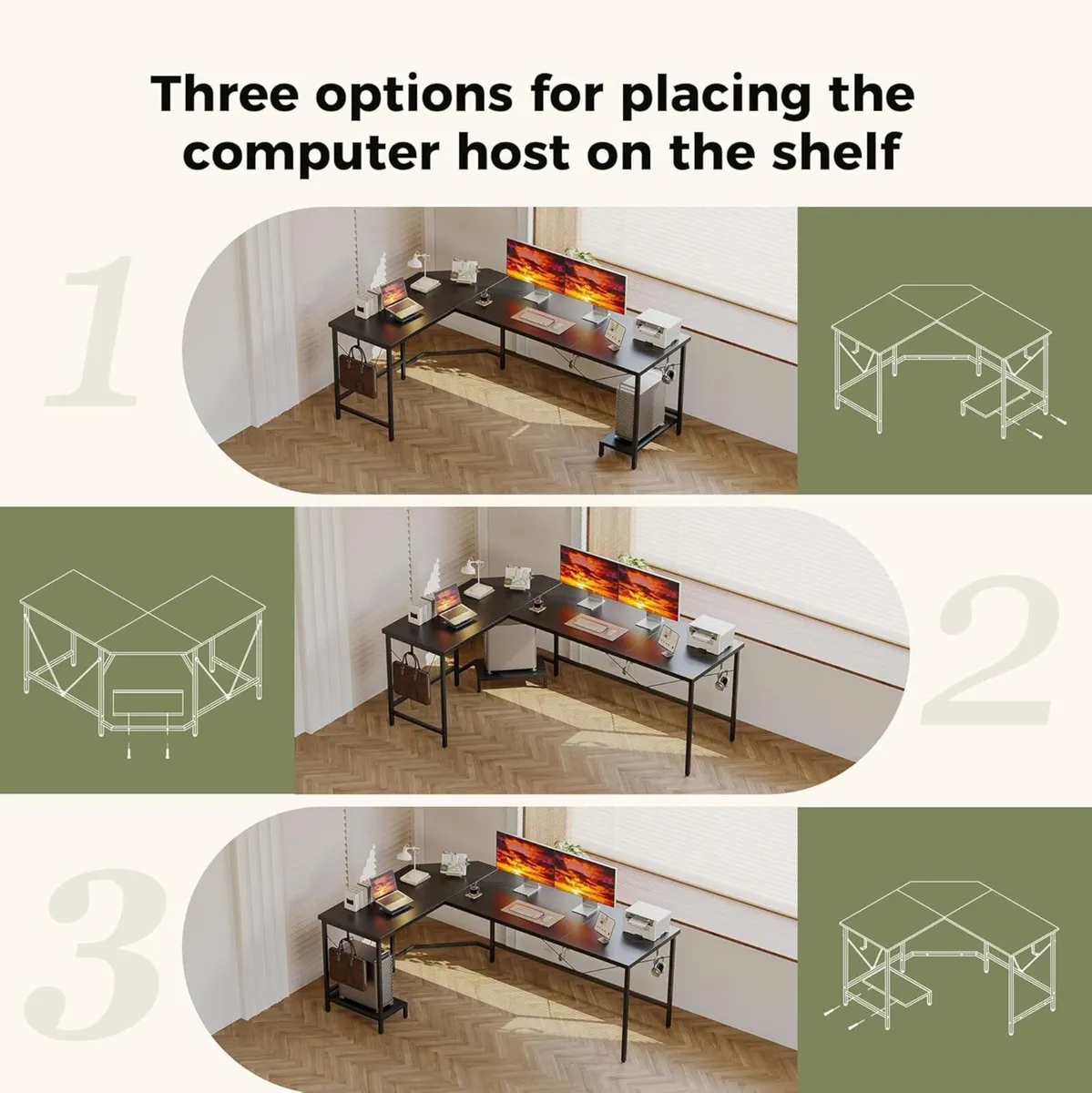 L Shaped Desk 135x110 cm Gaming for Home Office - Image 3