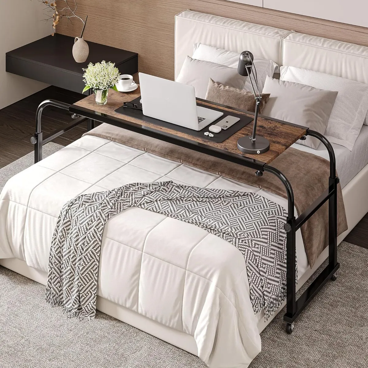 Bed Table Overbed Adjustable with Wheels Hospital - Image 1