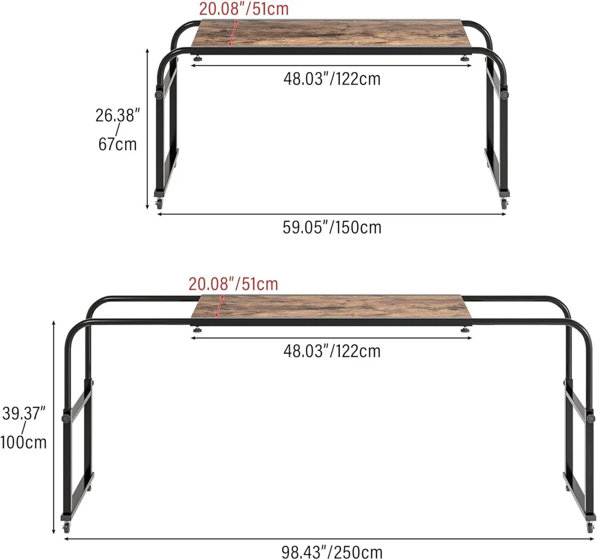 Bed Table Overbed Adjustable with Wheels Hospital - Image 2