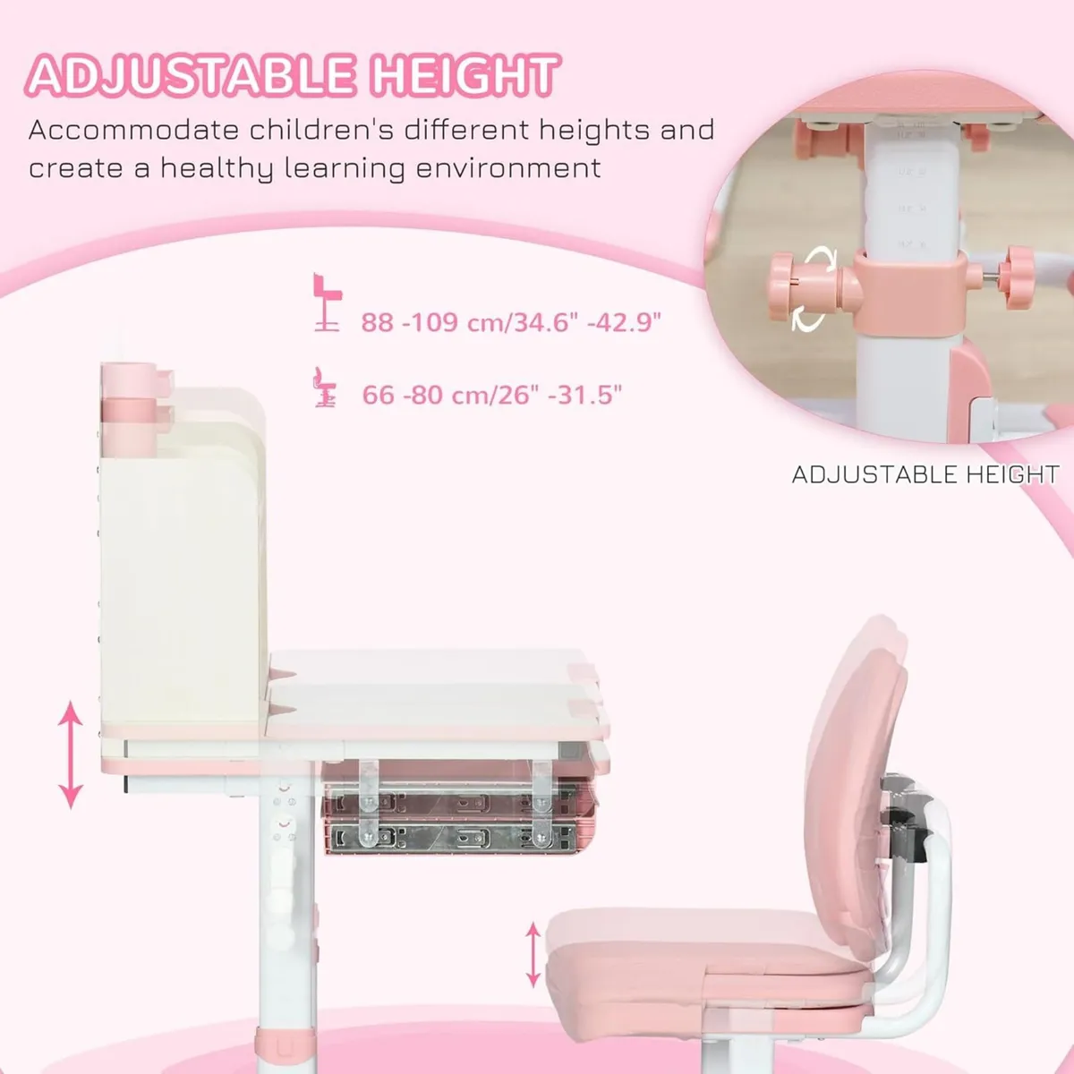 Kids Desk and Chair Set Height Adjustable Study - Image 4