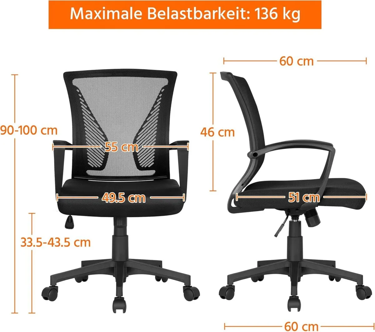 Set of 2 Ergonomic Mid Back Desk Chair Adjustable - Image 3
