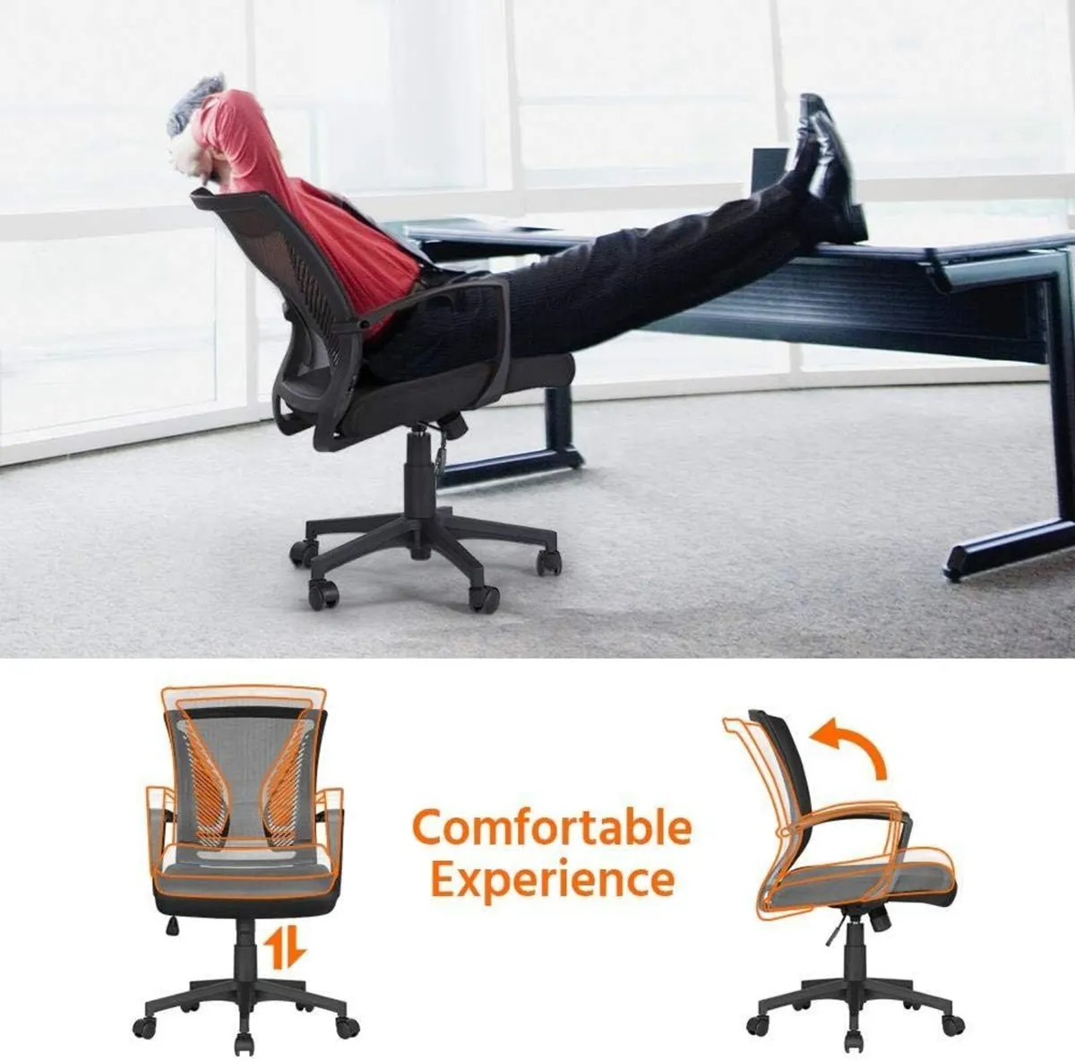 Set of 2 Ergonomic Mid Back Desk Chair Adjustable - Image 4