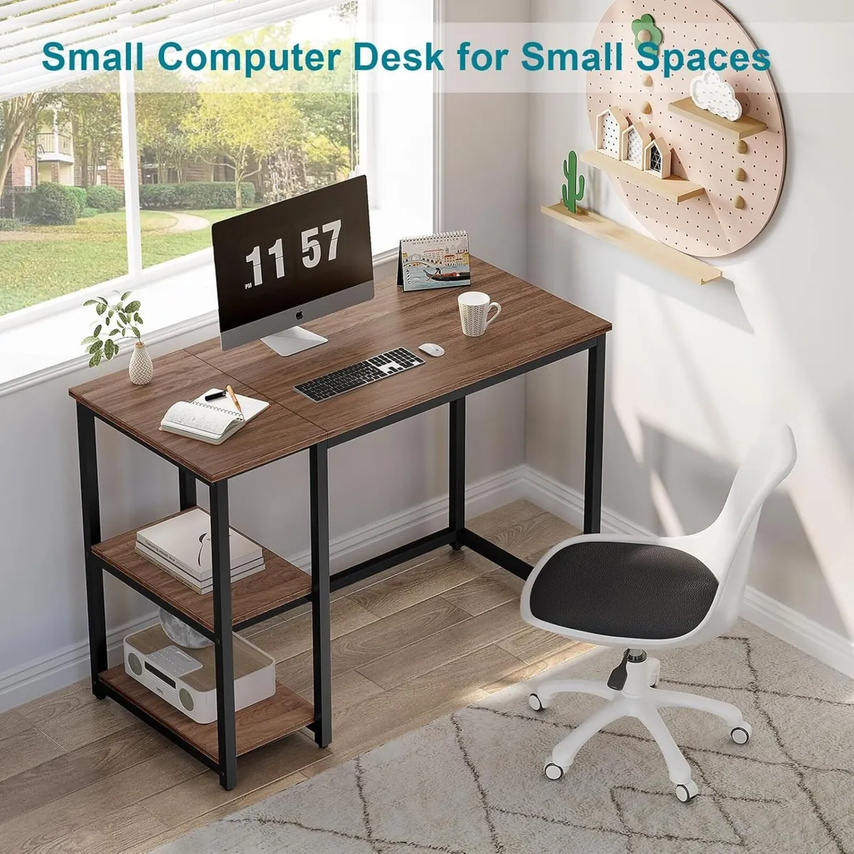 Small Computer Desk 100cm with 2-Tier Shelves - Image 4