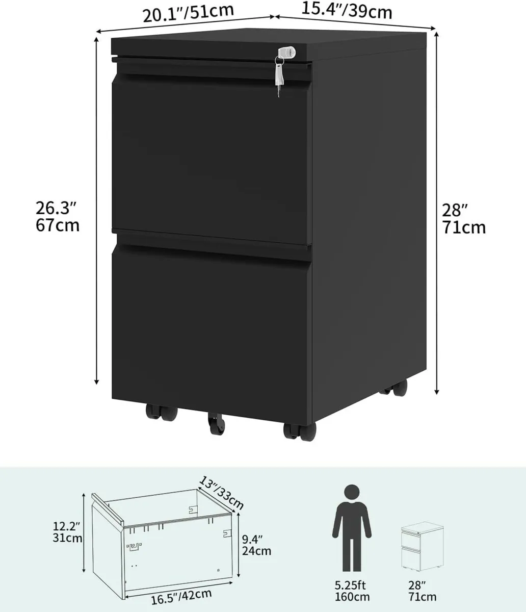 Mobile Filing Cabinet with 2 Lockable Drawers - Image 3