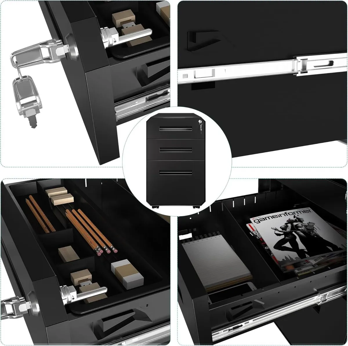 3-Drawers Mobile File Cabinet for Home Office - Image 4