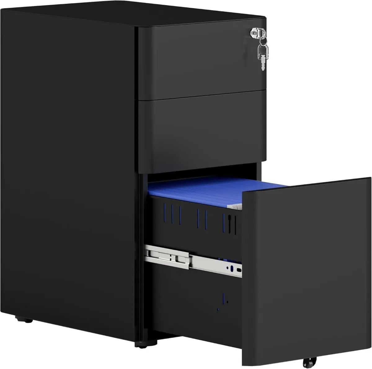 3-Drawer Mobile Filing Cabinet Lockable Metal - Image 1