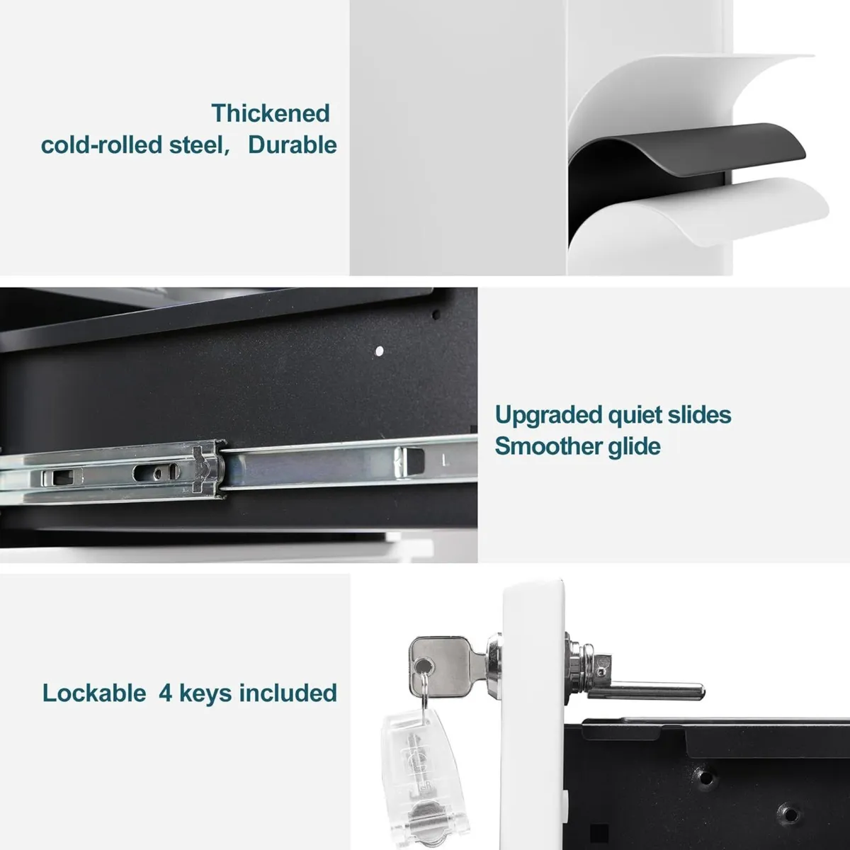 Lockable 3-Drawer Metal Filing Cabinet on Wheels - Image 4