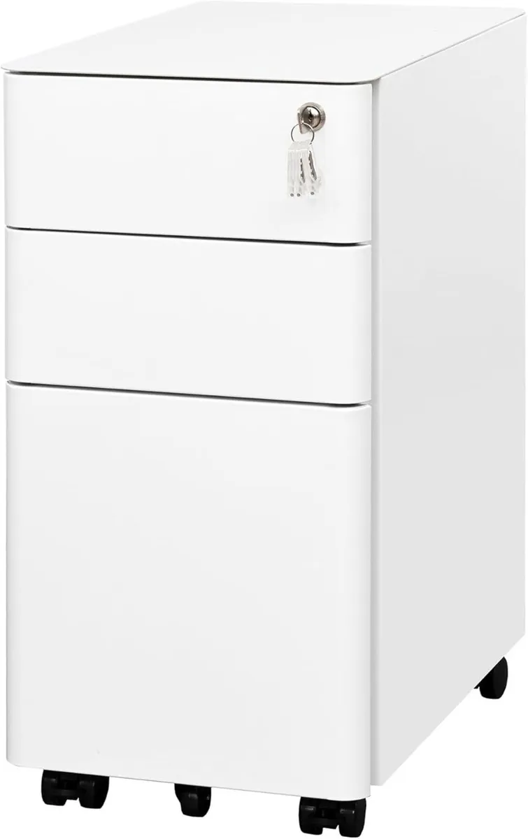 Lockable 3-Drawer Metal Filing Cabinet on Wheels - Image 1
