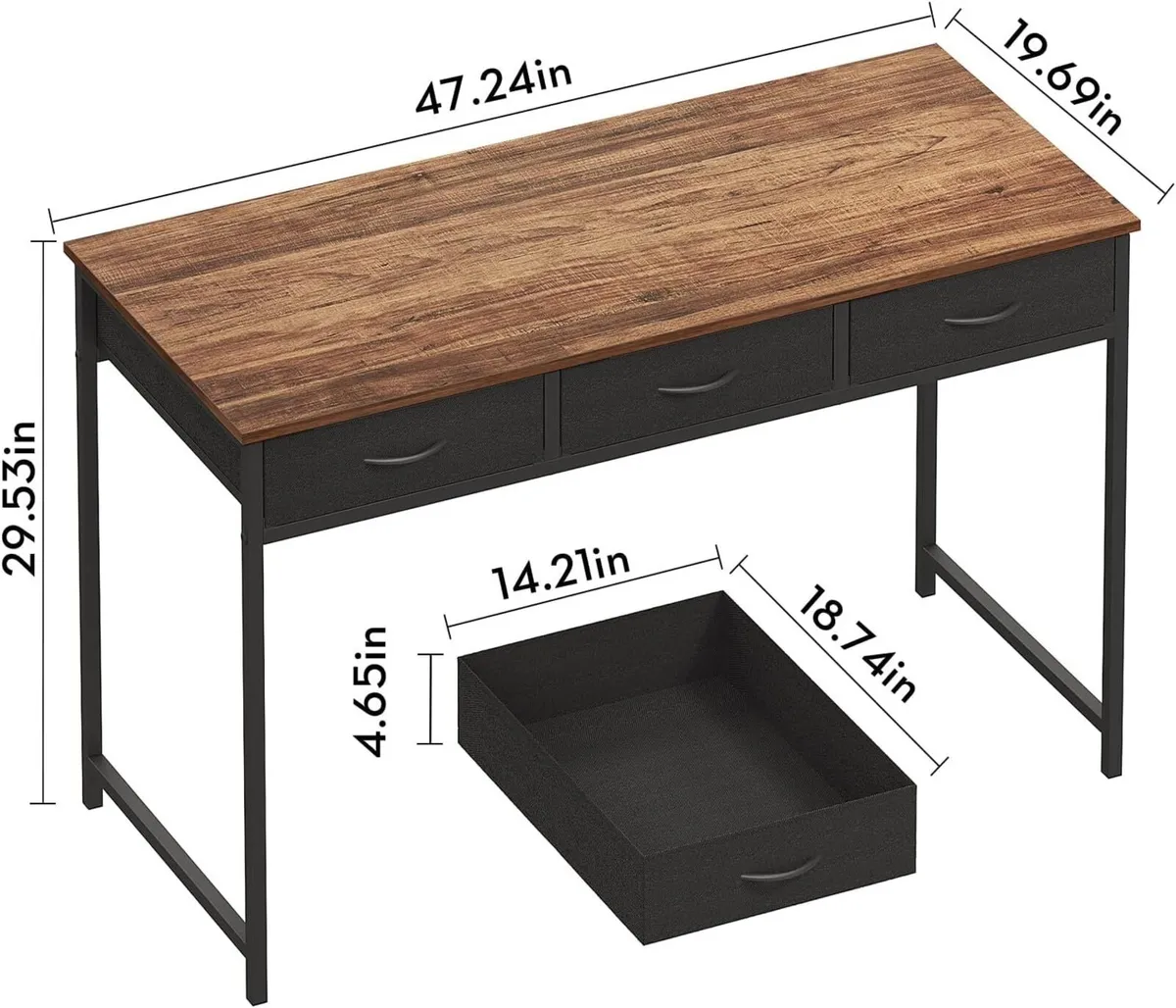 Computer Desk with 3 Drawers 47.2 Inch Bedroom - Image 2