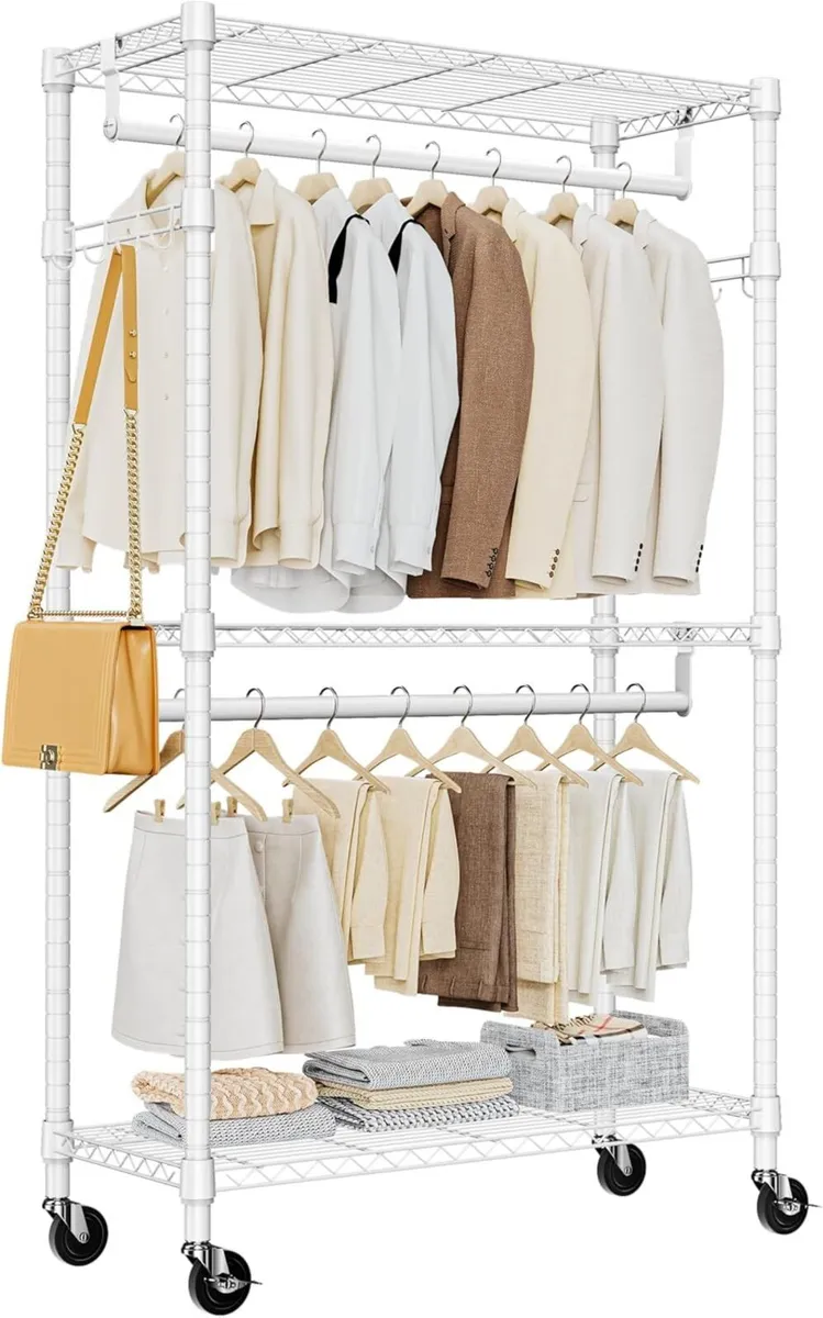 Heavy Duty Rolling Garment Rack 3 Tiers Adjustable - Image 1