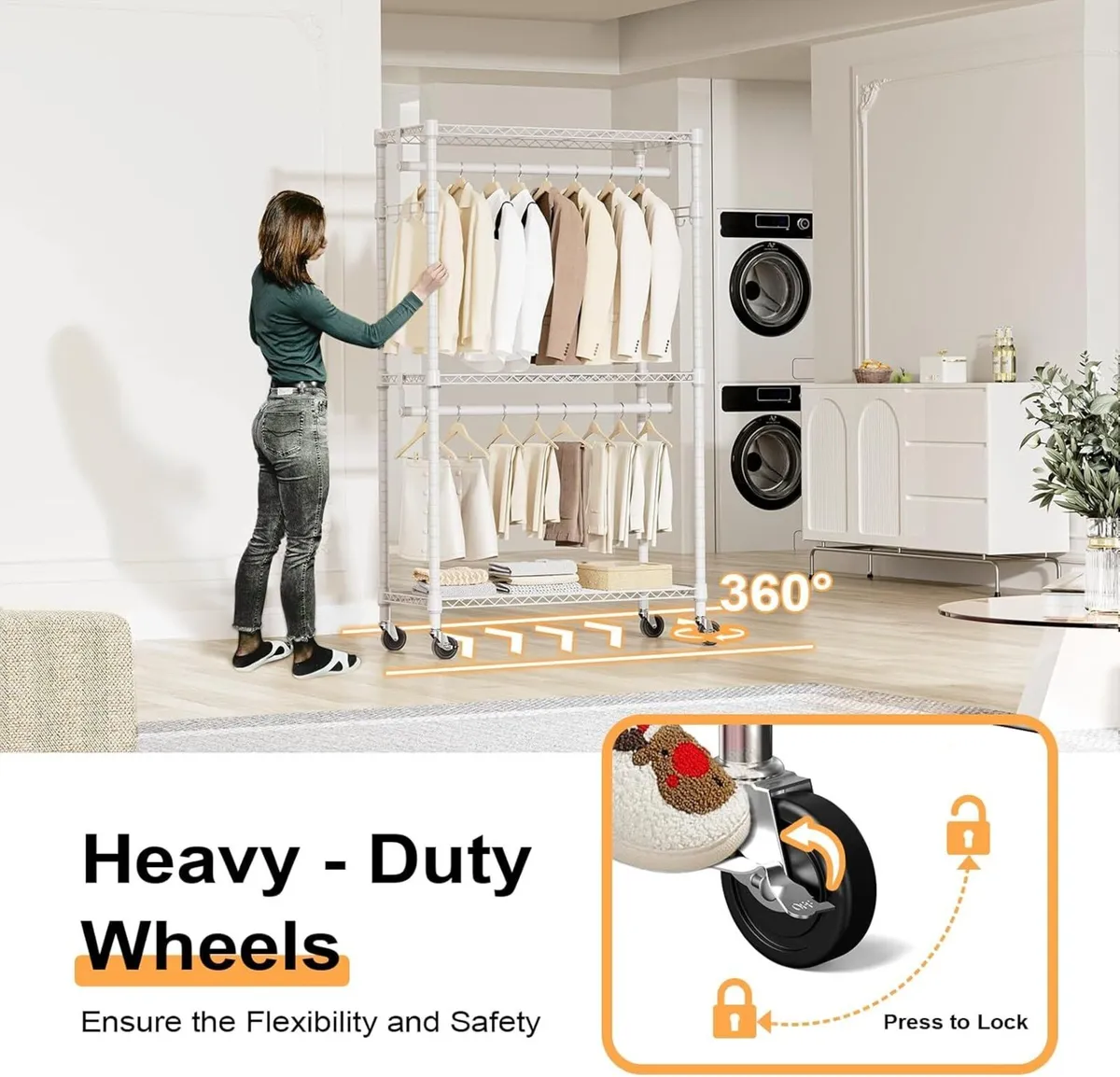 Heavy Duty Rolling Garment Rack 3 Tiers Adjustable - Image 4