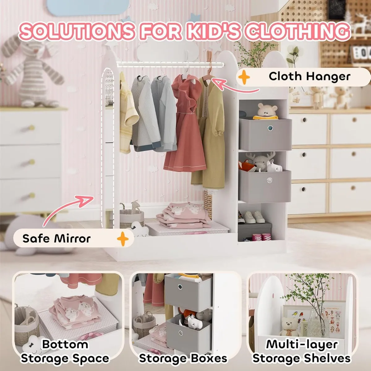 Kids Clothes Rail Children Dress Up Storage with - Image 3
