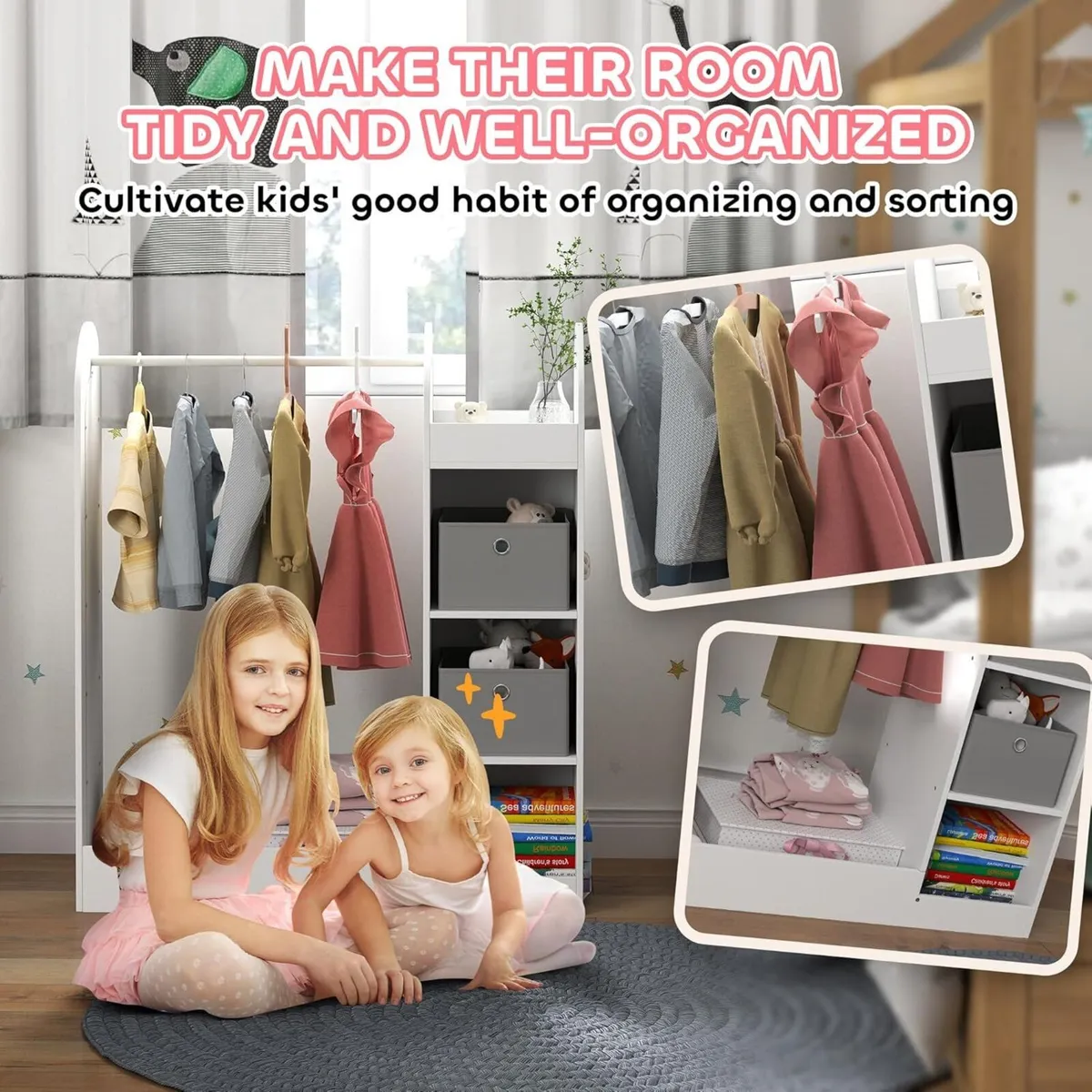 Kids Clothes Rail Children Dress Up Storage with - Image 4